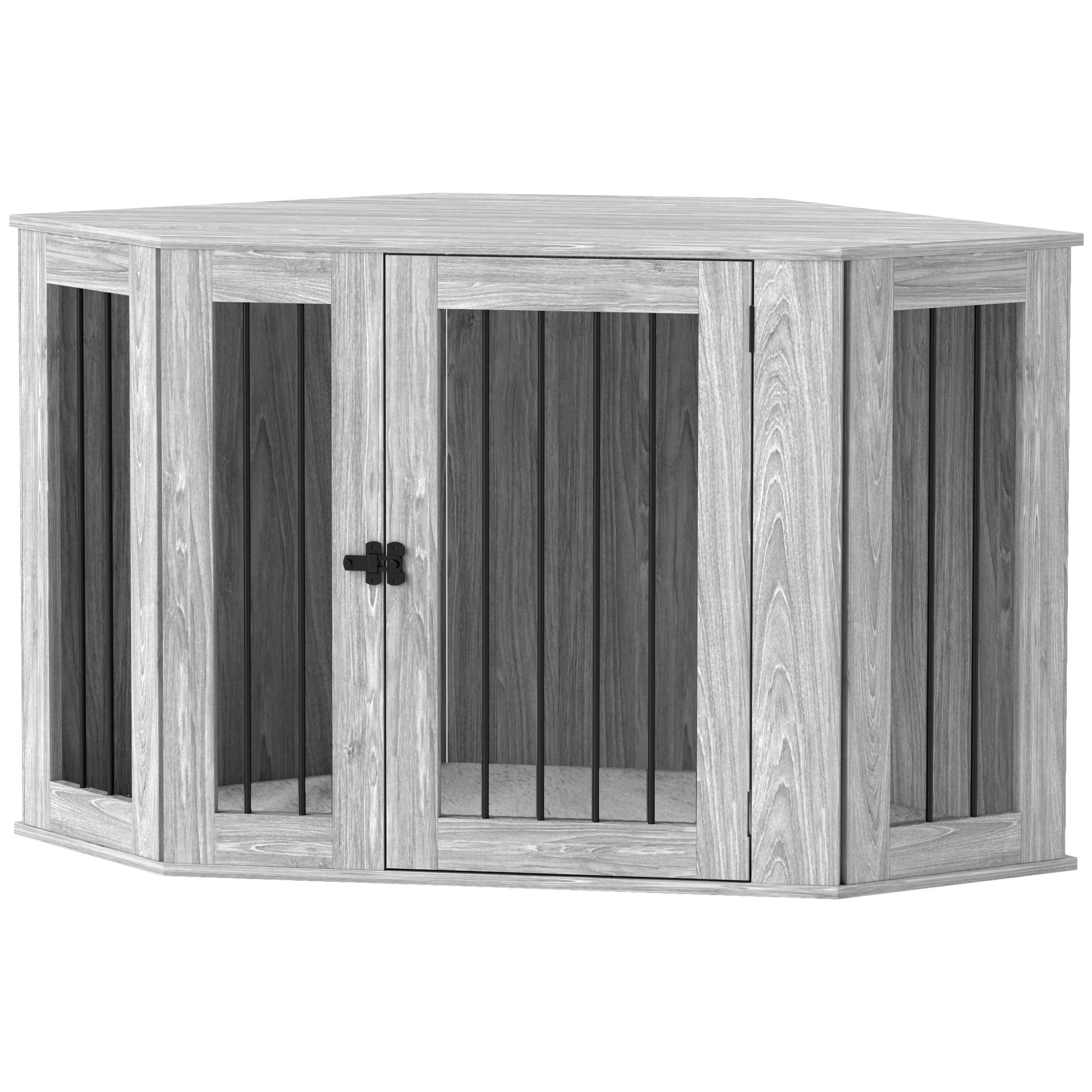 PawHut 2 in 1 Dog Crate Furniture, Side Table Dog Kennel with Cushion, Large Door, for Large Dogs - Grey