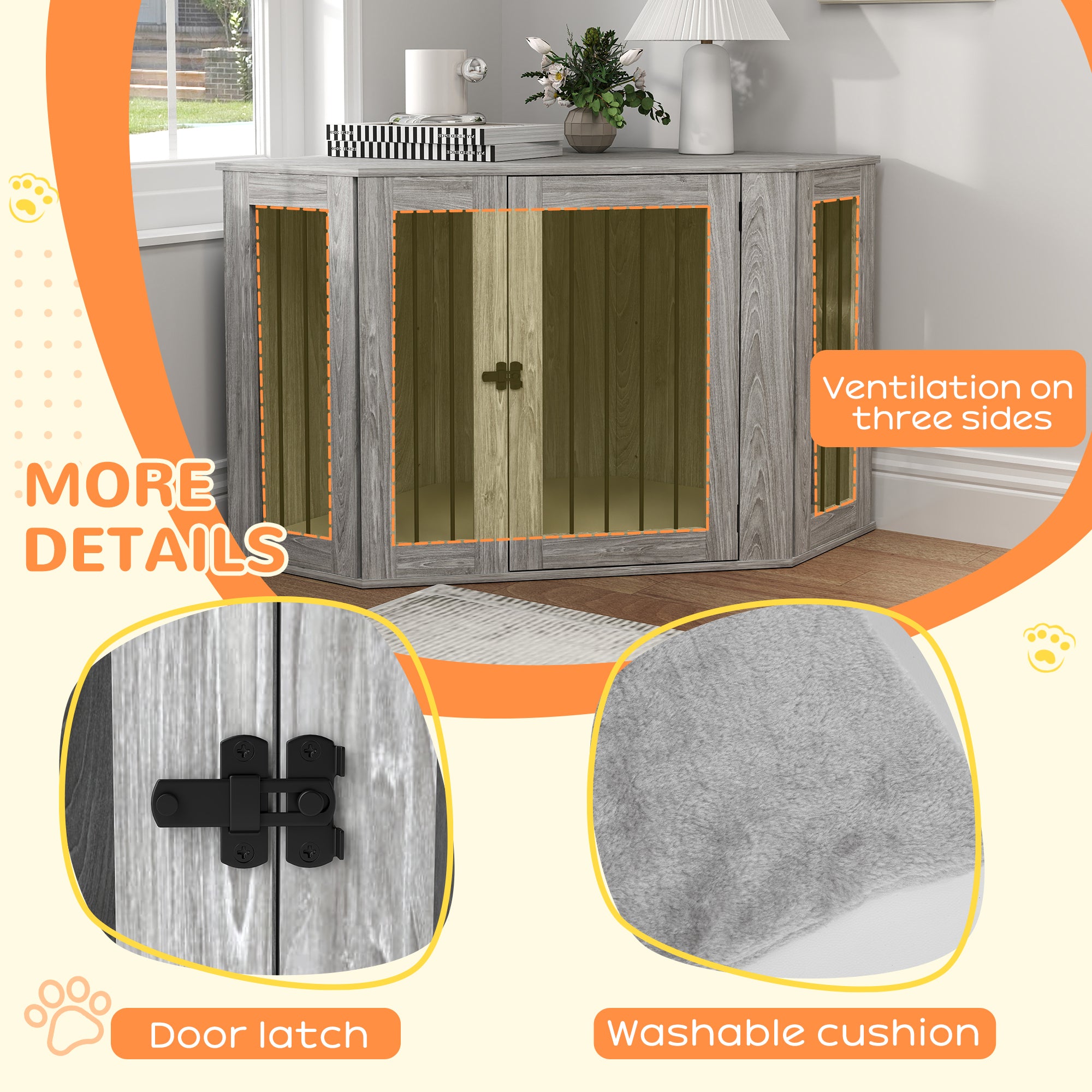 PawHut 2 in 1 Dog Crate Furniture, Side Table Dog Kennel with Cushion, Large Door, for Large Dogs - Grey