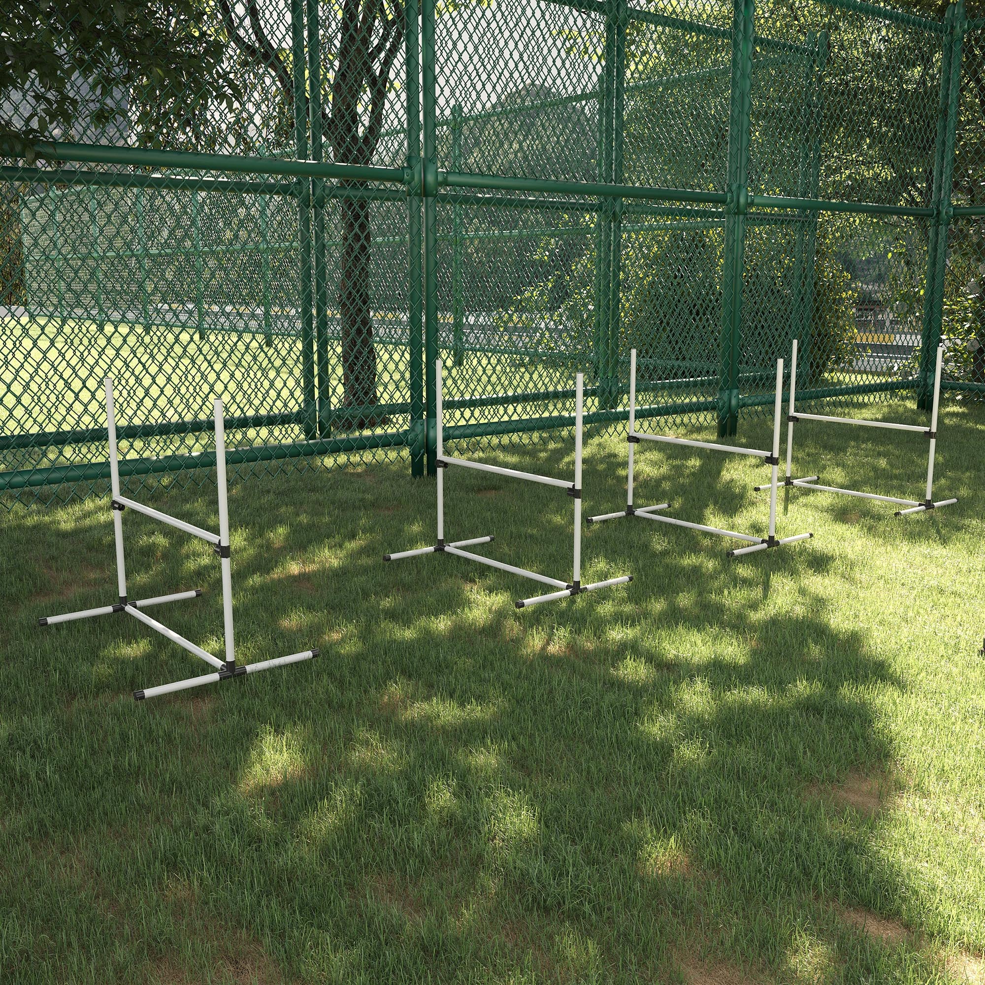 PawHut Set of 4 Dog Training Agility Gear Adjustable Jump Bar Pet Exercise Kit with Carrying Bag (White)