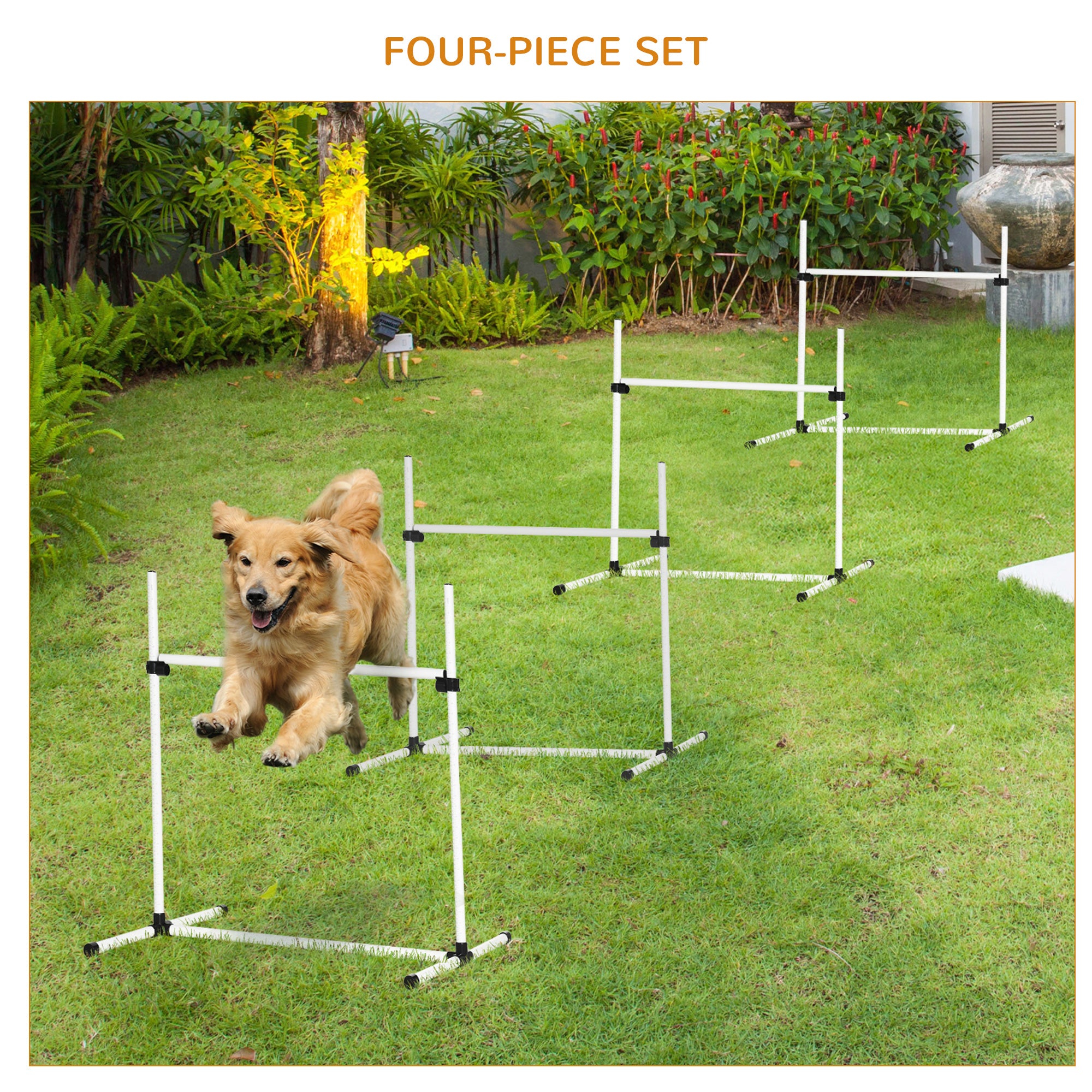 PawHut Set of 4 Dog Training Agility Gear Adjustable Jump Bar Pet Exercise Kit with Carrying Bag (White)