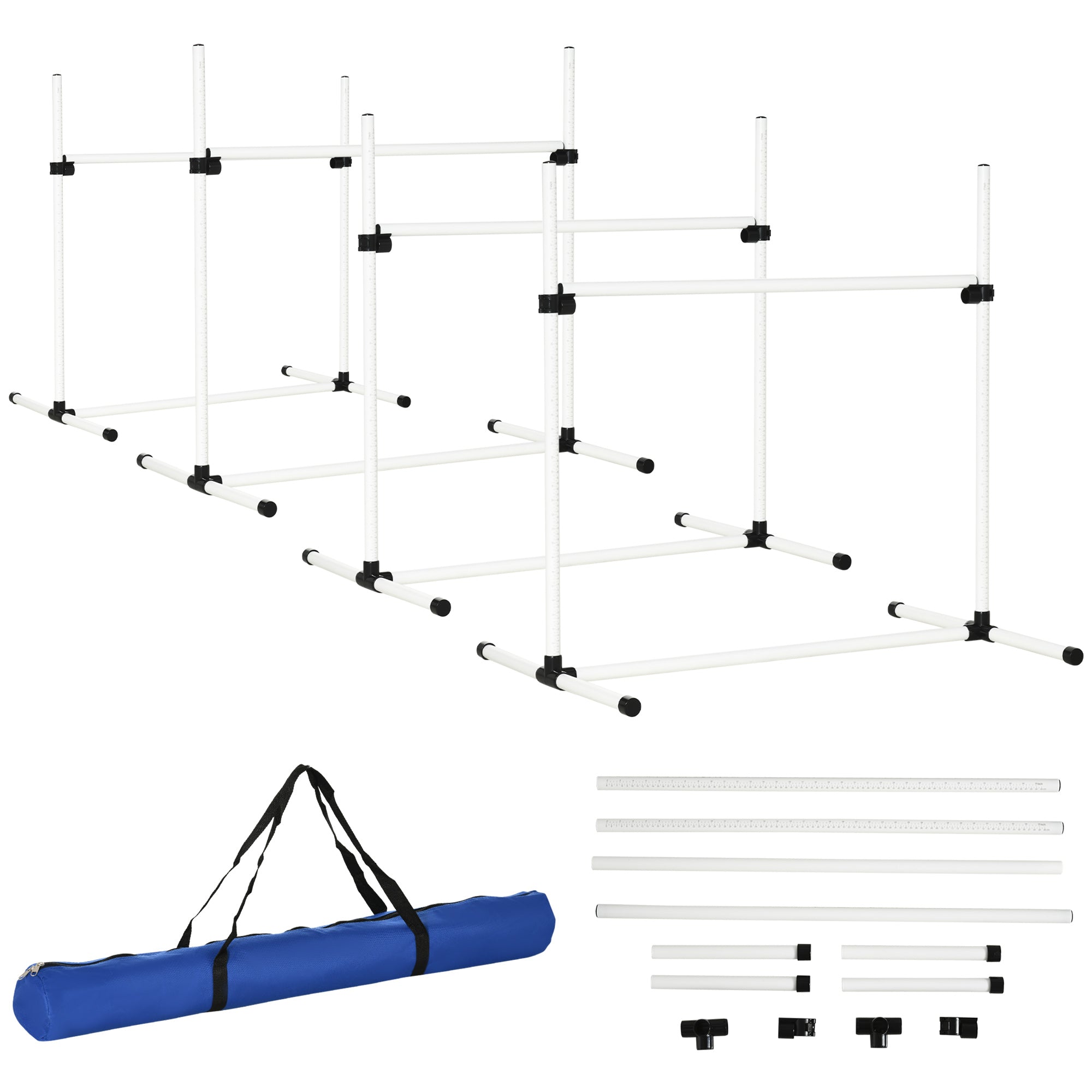 PawHut Set of 4 Dog Training Agility Gear Adjustable Jump Bar Pet Exercise Kit with Carrying Bag (White)