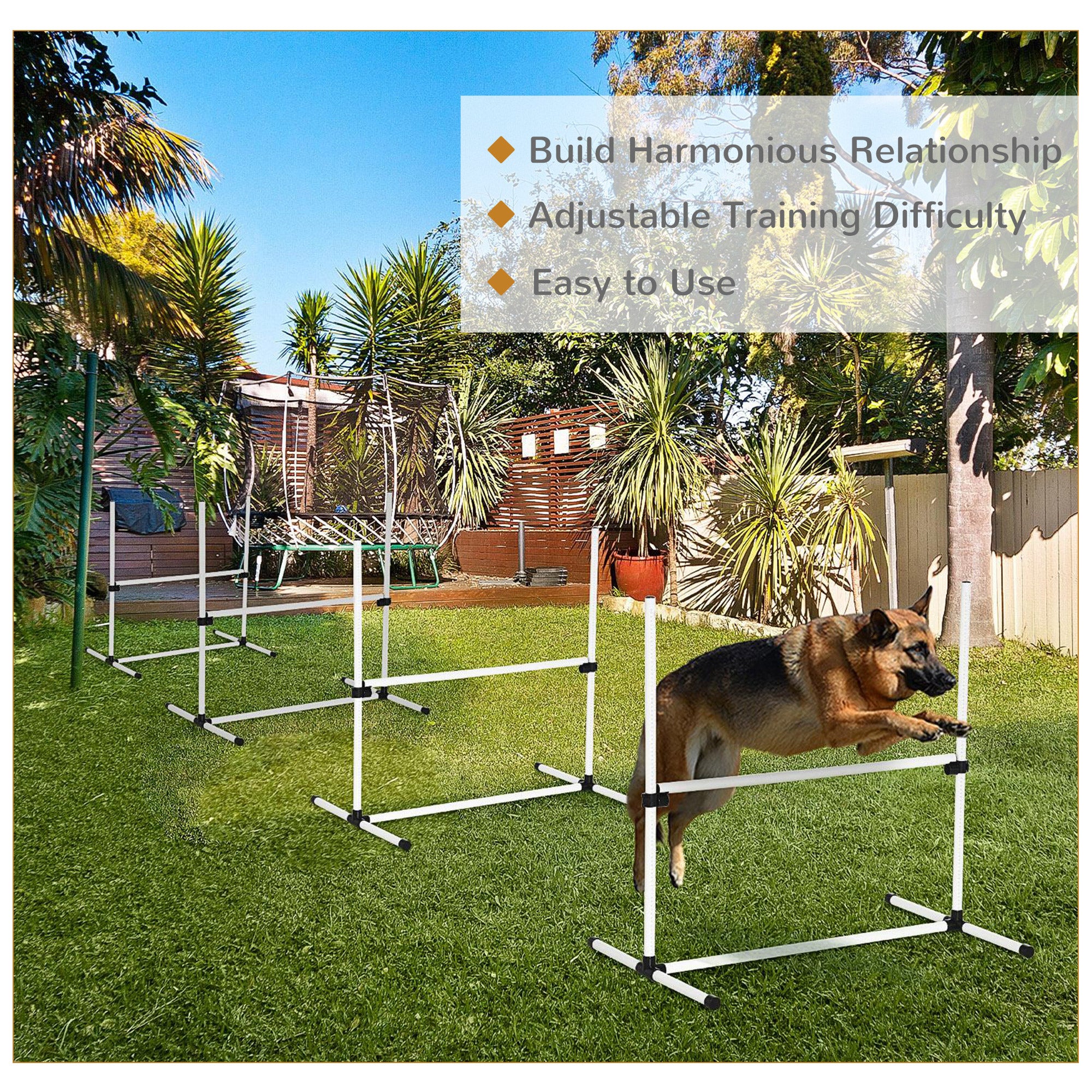 PawHut Set of 4 Dog Training Agility Gear Adjustable Jump Bar Pet Exercise Kit with Carrying Bag (White)
