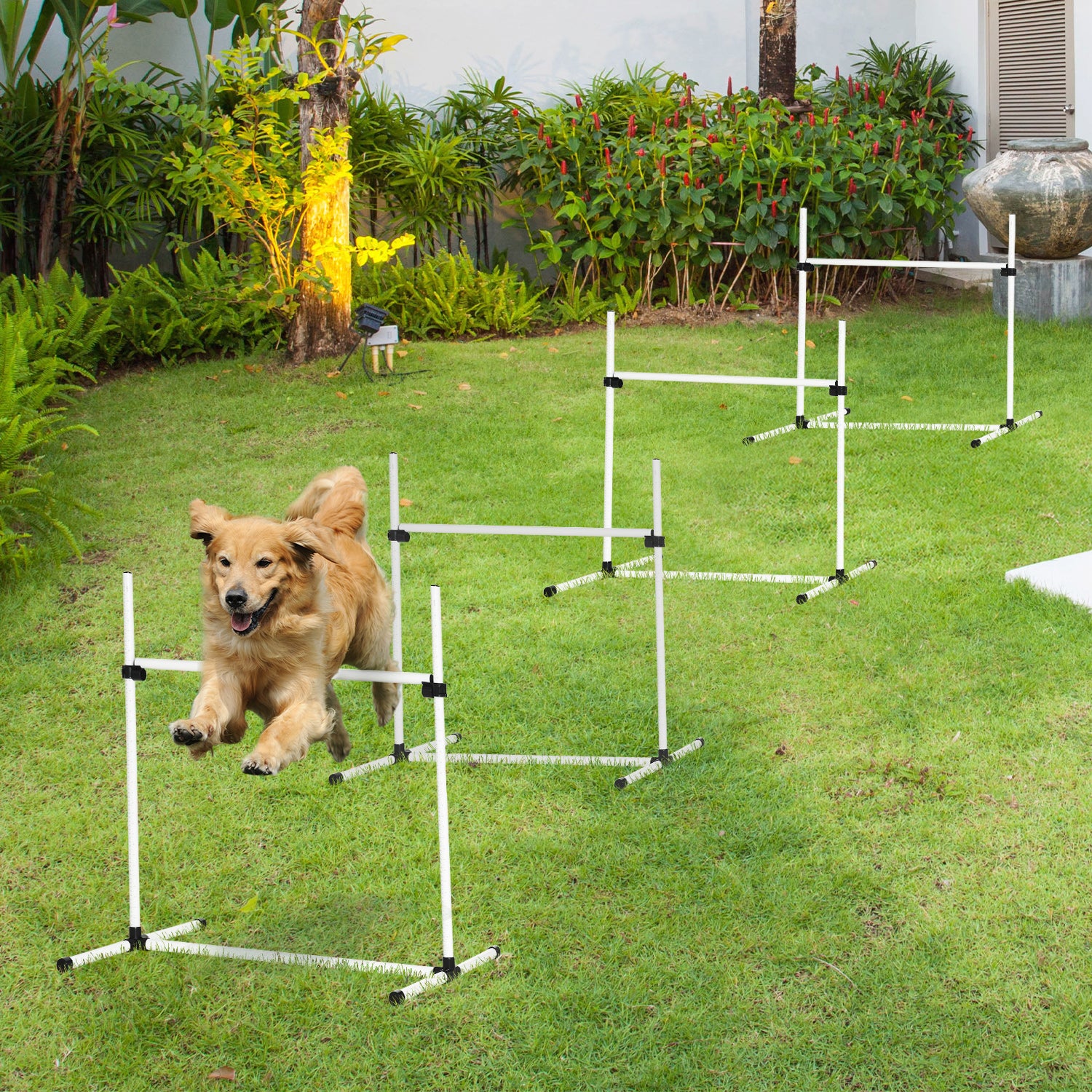PawHut Set of 4 Dog Training Agility Gear Adjustable Jump Bar Pet Exercise Kit with Carrying Bag (White)