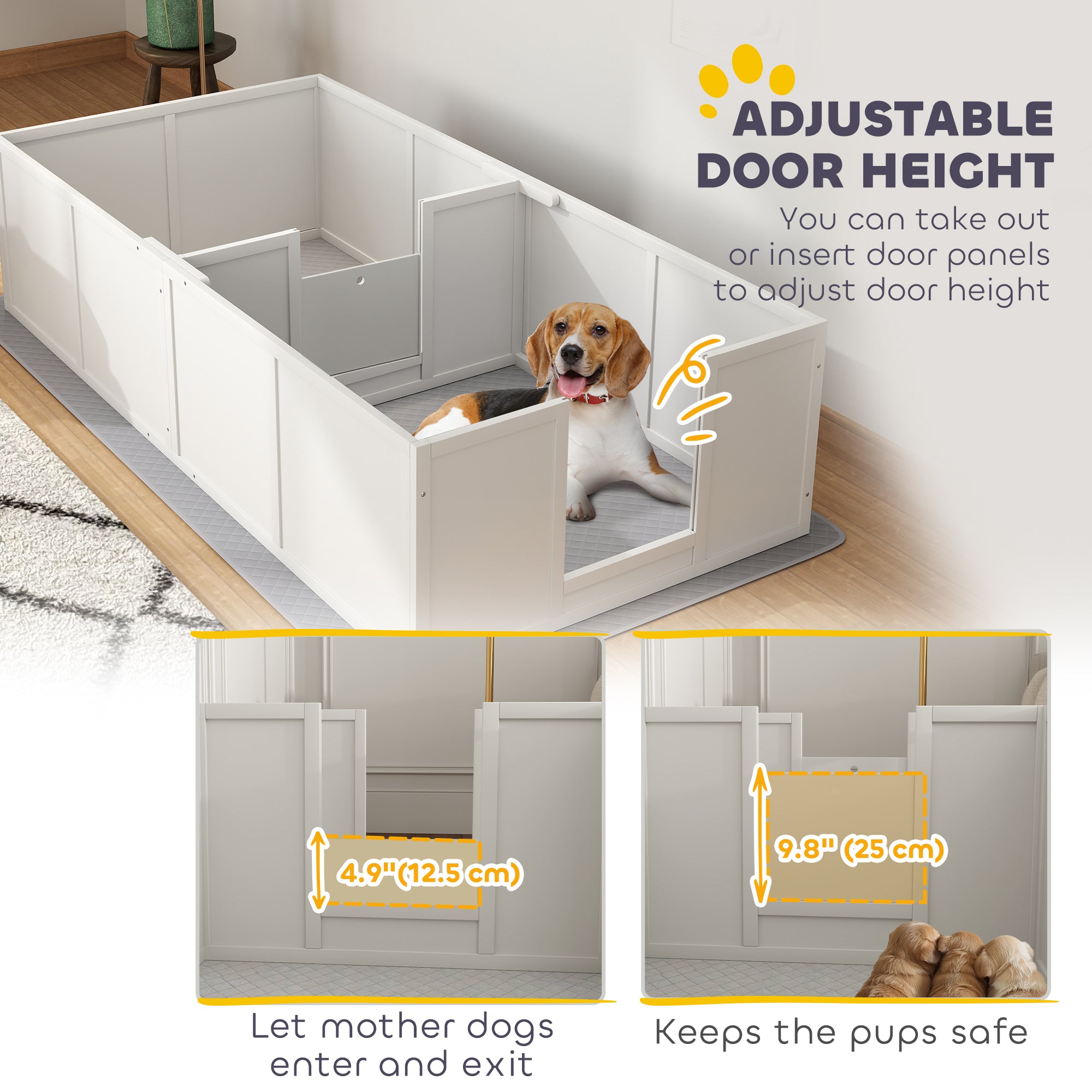 PawHut Whelping Box for Dogs, Dog Playpen with Adjustable Removable Door, Puppy Playpen for Small, Medium Dogs, 77" x 38", White