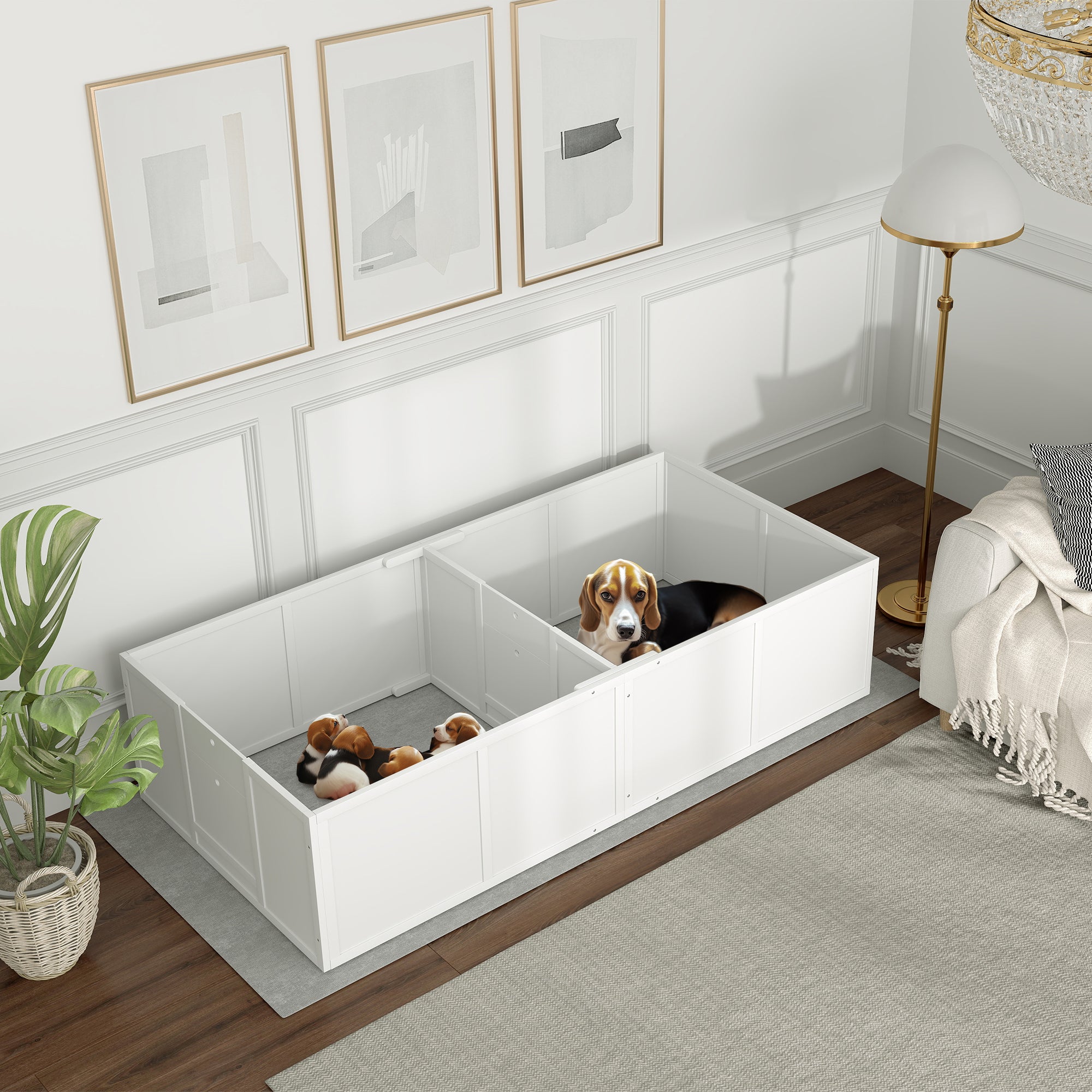 PawHut Whelping Box for Dogs, Dog Playpen with Adjustable Removable Door, Puppy Playpen for Small, Medium Dogs, 77" x 38", White