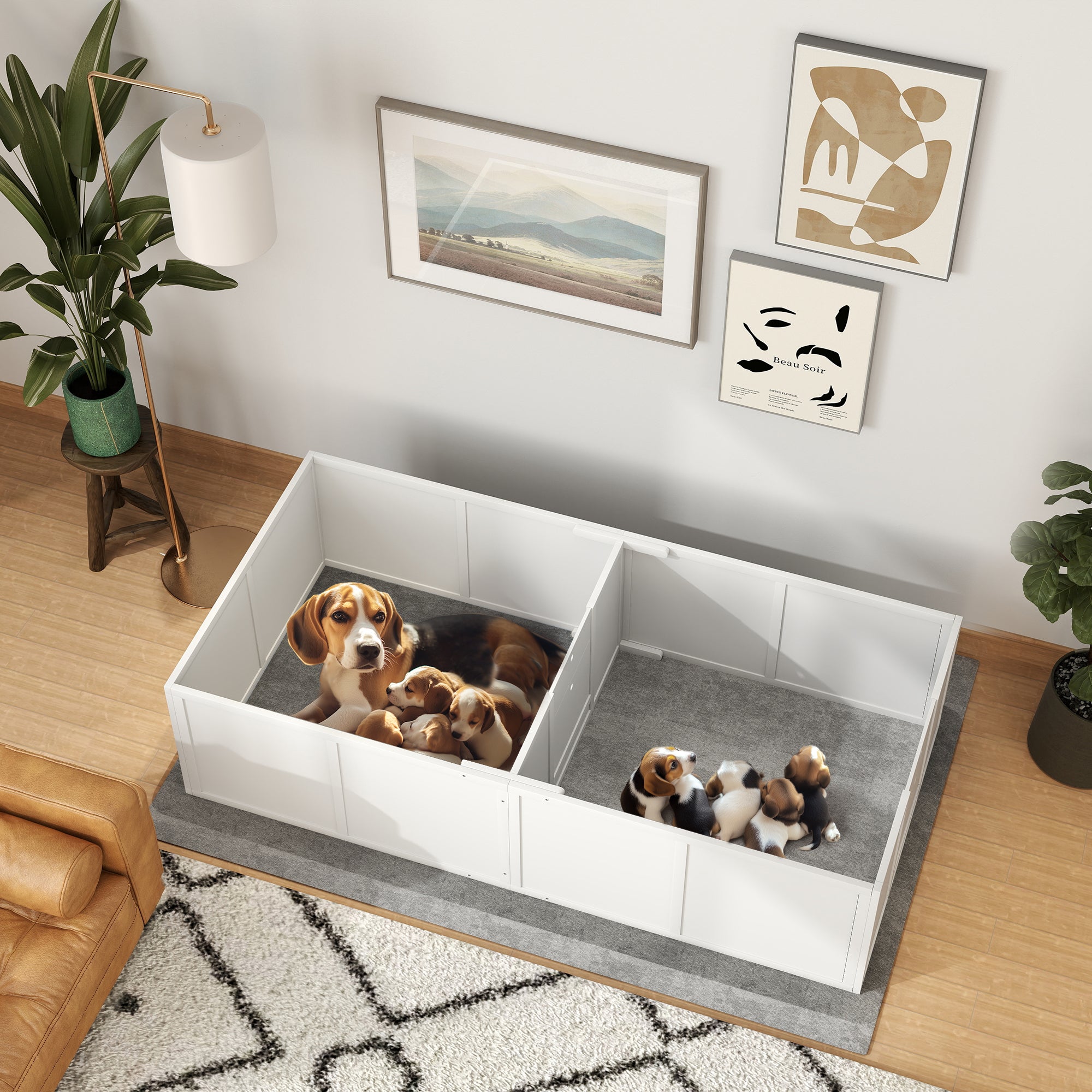 PawHut Whelping Box for Dogs, Dog Playpen with Adjustable Removable Door, Puppy Playpen for Small, Medium Dogs, 77" x 38", White