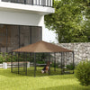 PawHut Large Dog Run, 6.9' x 6.9' x 5' Outdoor Dog Kennel with Canopy, Rotating Bowls, Door for Backyard & Garden, Coffee