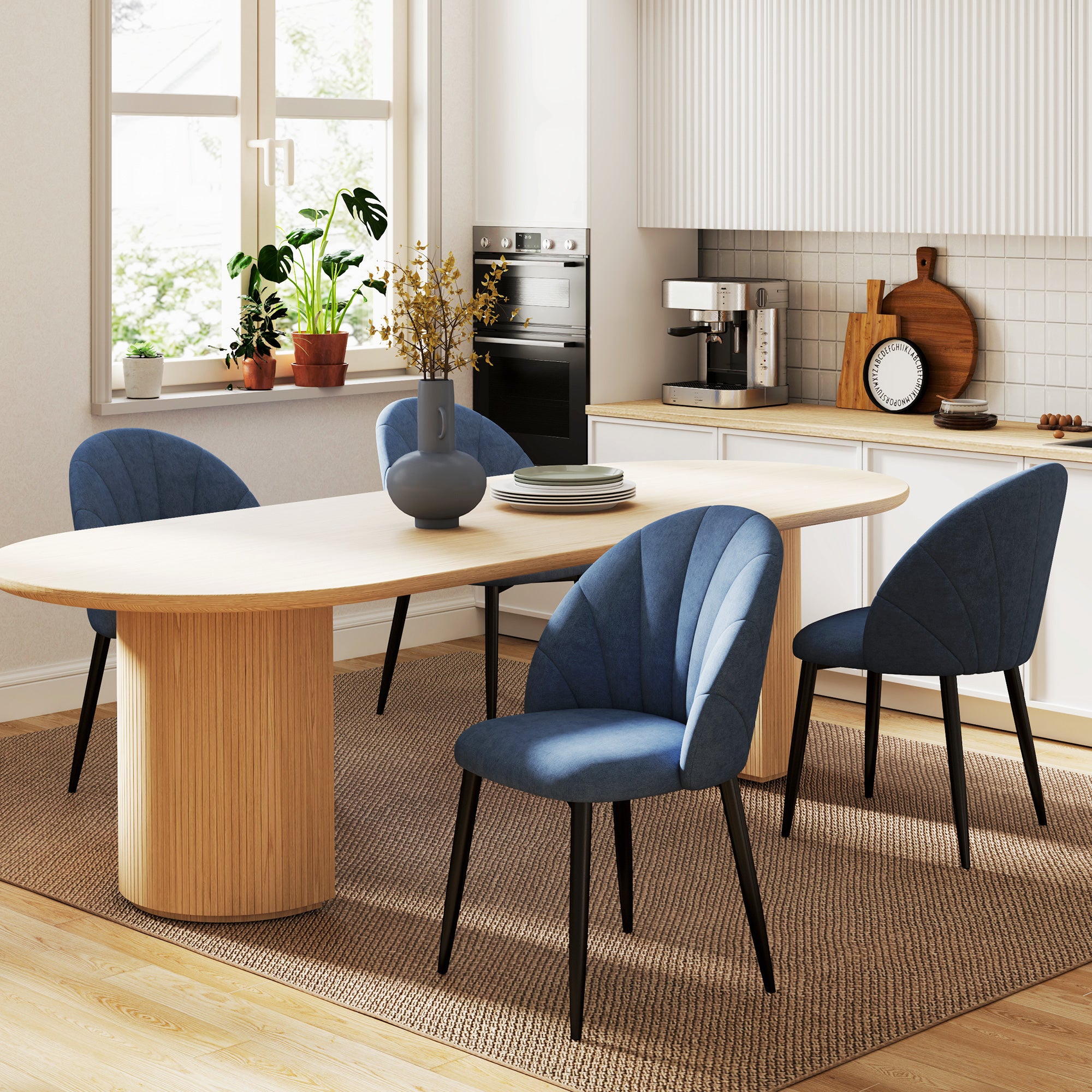 HOMCOM Dining Chairs Set of 4, Modern Upholstered Kitchen Chairs with Metal Legs, Shell Backrest and Padded Seat, Side Chairs for Dining Room, Bedroom, Living Room, Blue