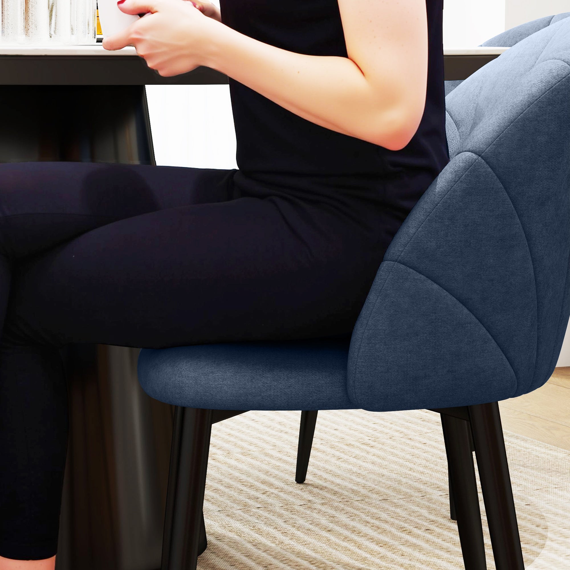 HOMCOM Dining Chairs Set of 4, Modern Upholstered Kitchen Chairs with Metal Legs, Shell Backrest and Padded Seat, Side Chairs for Dining Room, Bedroom, Living Room, Blue