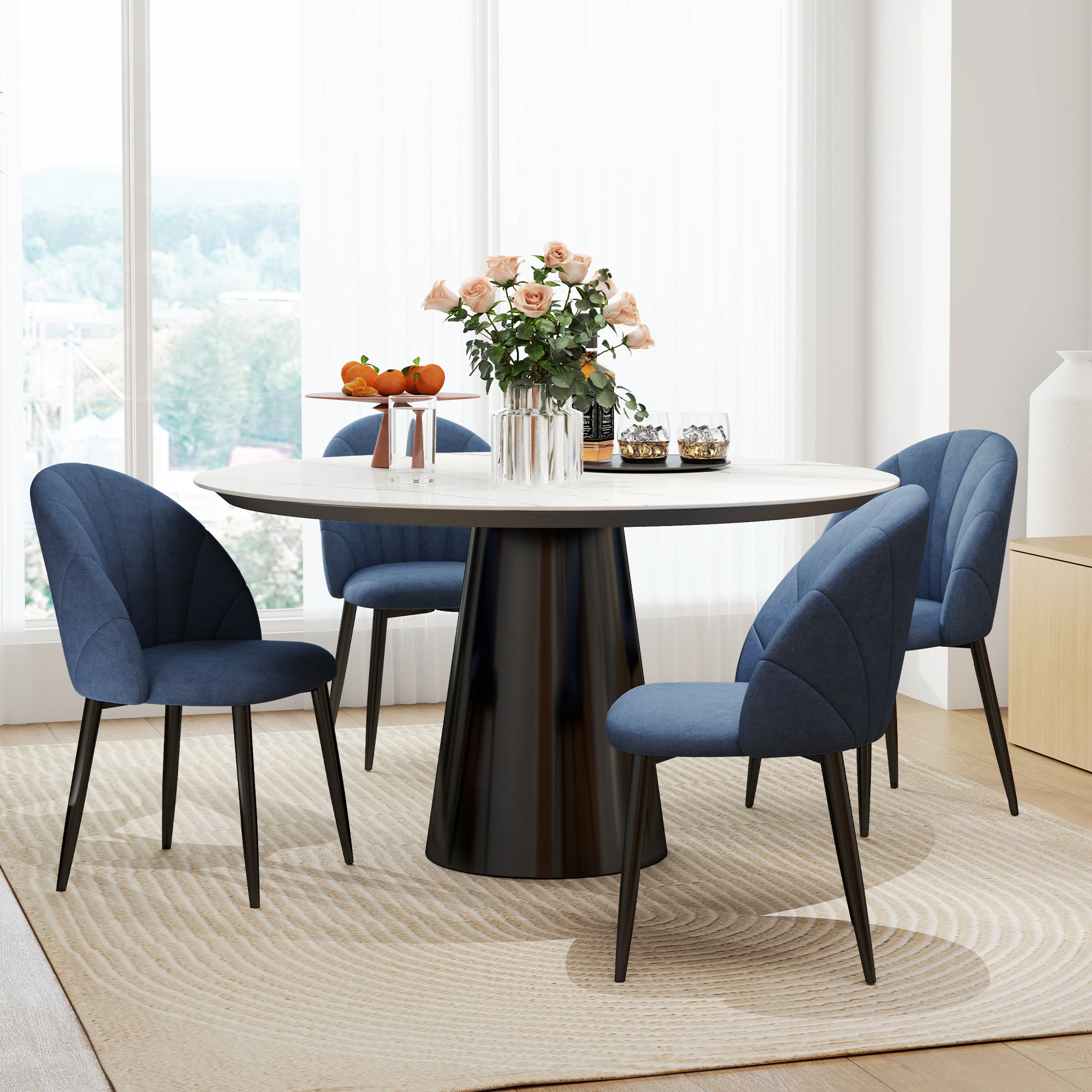 HOMCOM Dining Chairs Set of 4, Modern Upholstered Kitchen Chairs with Metal Legs, Shell Backrest and Padded Seat, Side Chairs for Dining Room, Bedroom, Living Room, Blue