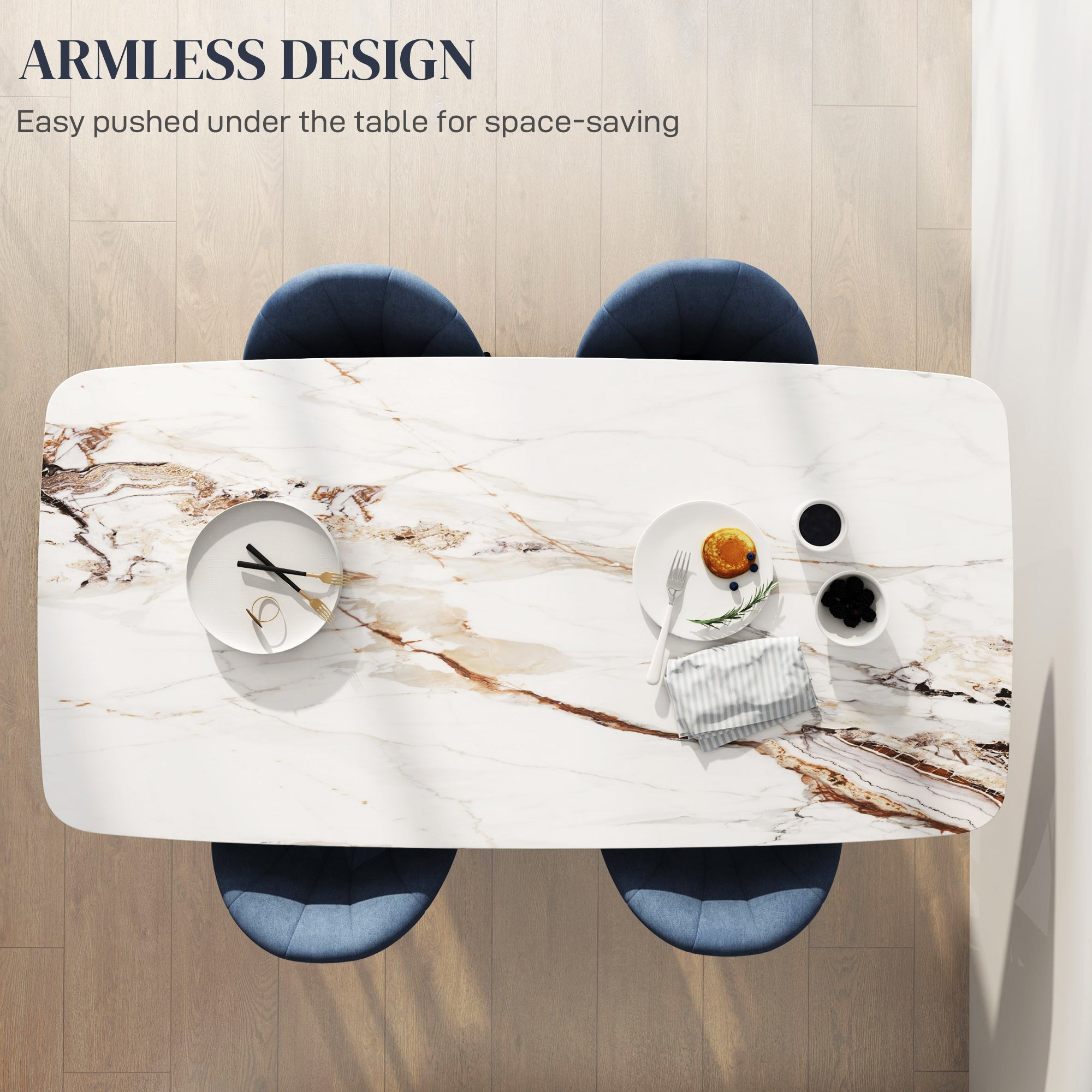 HOMCOM Dining Chairs Set of 4, Modern Upholstered Kitchen Chairs with Metal Legs, Shell Backrest and Padded Seat, Side Chairs for Dining Room, Bedroom, Living Room, Blue