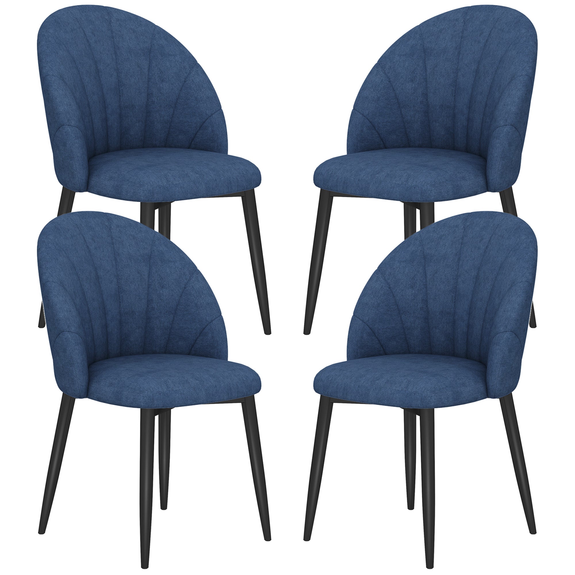 HOMCOM Dining Chairs Set of 4, Modern Upholstered Kitchen Chairs with Metal Legs, Shell Backrest and Padded Seat, Side Chairs for Dining Room, Bedroom, Living Room, Blue
