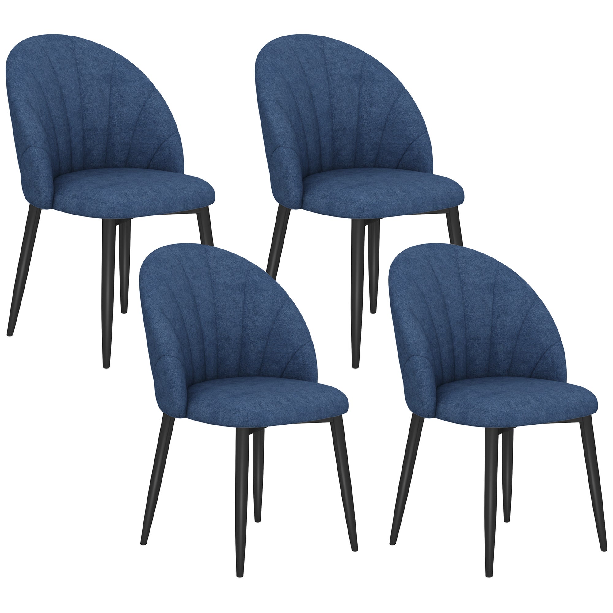 HOMCOM Dining Chairs Set of 4, Modern Upholstered Kitchen Chairs with Metal Legs, Shell Backrest and Padded Seat, Side Chairs for Dining Room, Bedroom, Living Room, Blue