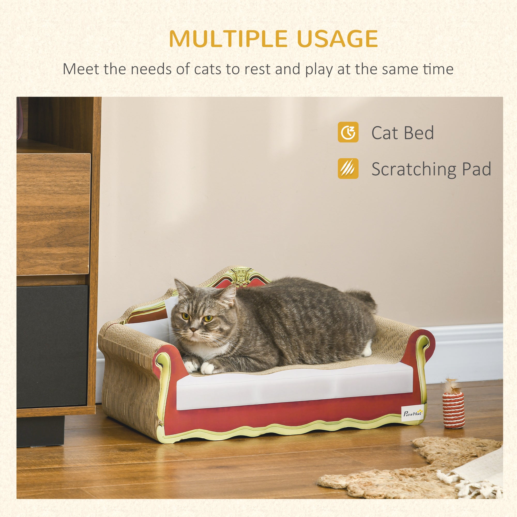 PawHut Cat Scratching Board, Cardboard Cat Scratcher Lounge Sofa with Catnip, 58 x 29.5 x 29cm