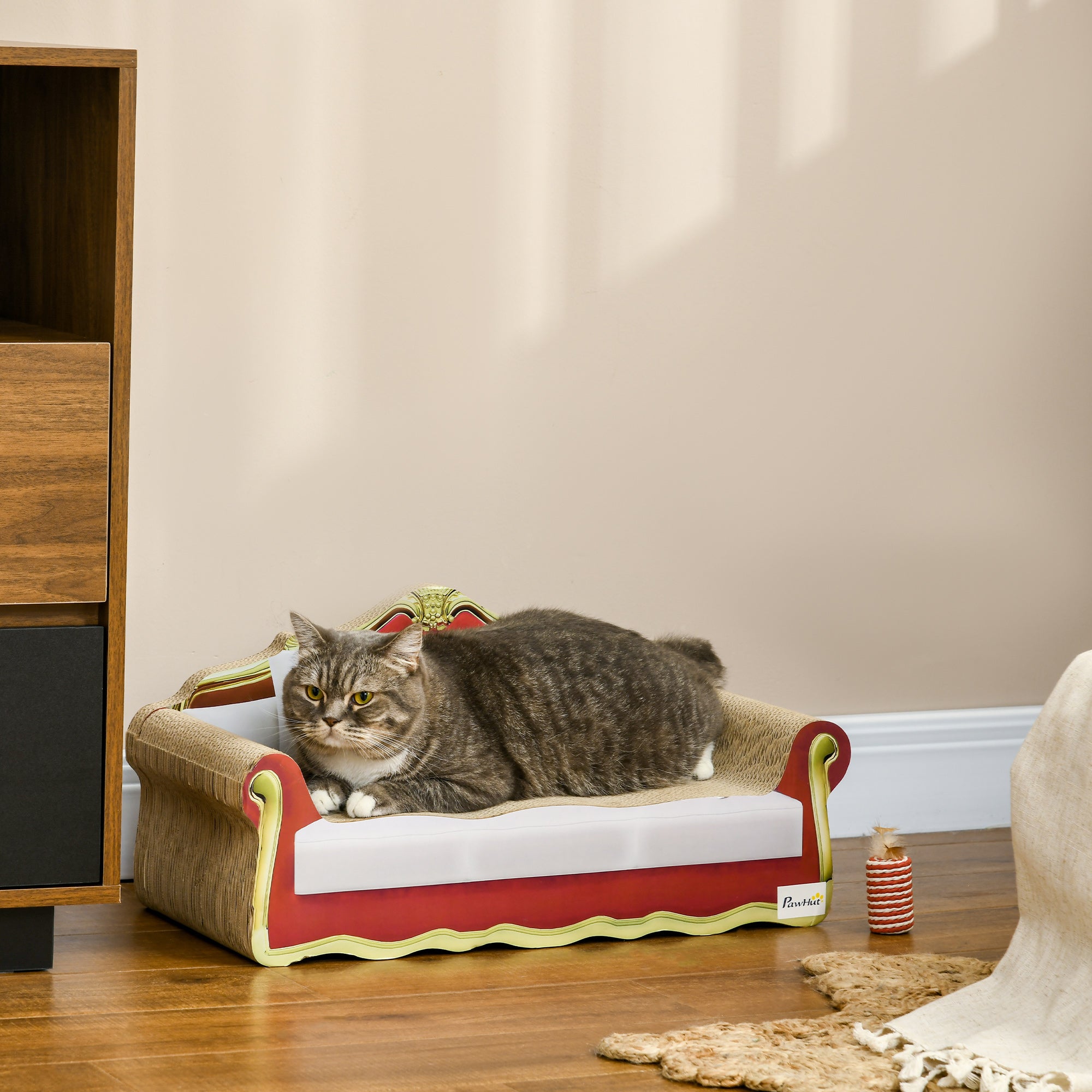 PawHut Cat Scratching Board, Cardboard Cat Scratcher Lounge Sofa with Catnip, 58 x 29.5 x 29cm