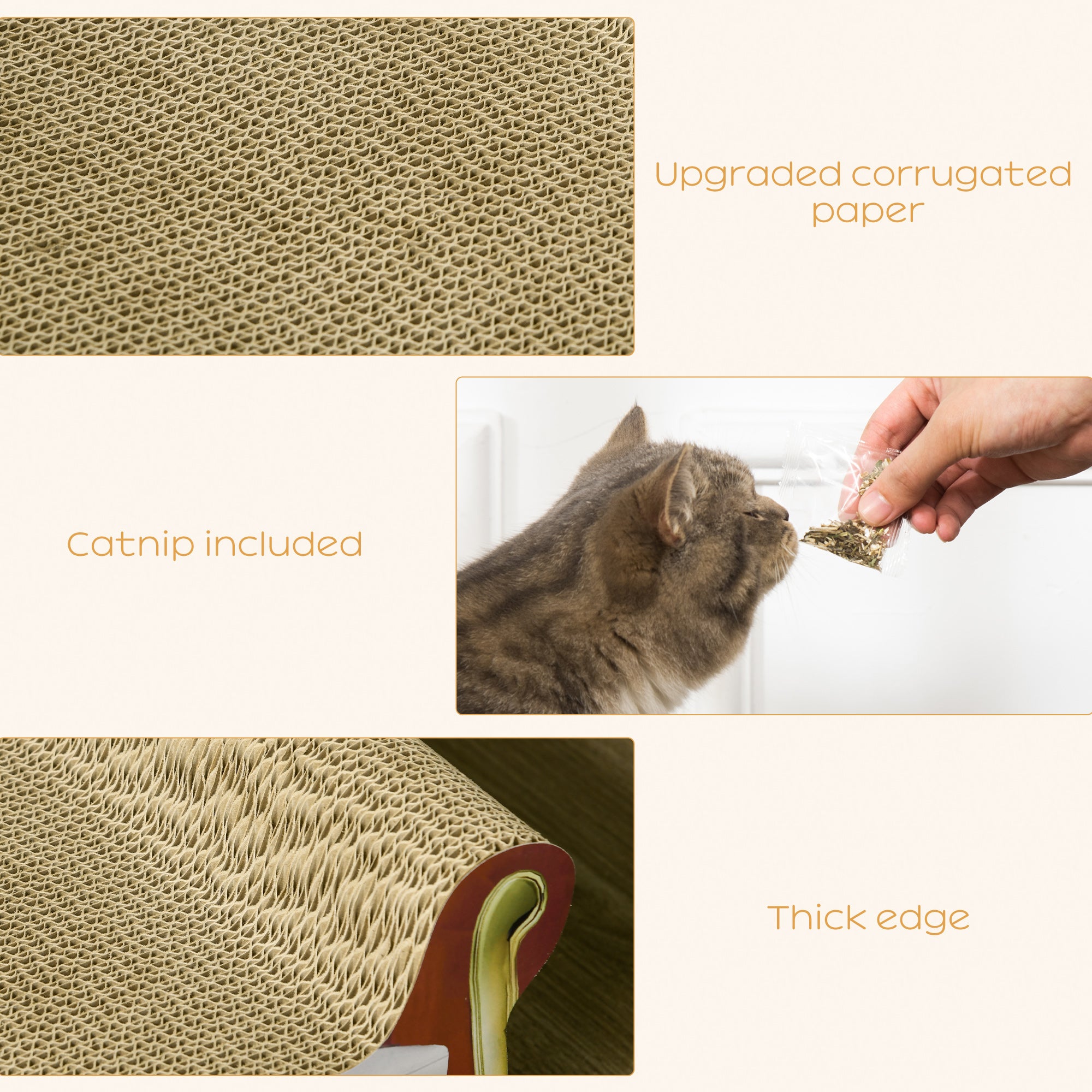 PawHut Cat Scratching Board, Cardboard Cat Scratcher Lounge Sofa with Catnip, 58 x 29.5 x 29cm