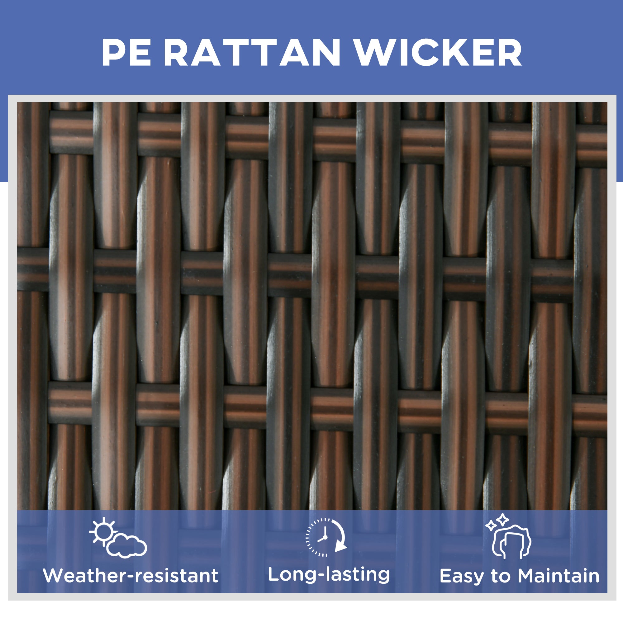 Outsunny 3 Pieces Wicker Patio Lounger Set with Table, PE Rattan Outdoor Lounge Chair Set with Cushions, Wheels, 5-Level Reclining Backrest, Headrest, Dark Blue