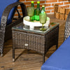 Outsunny 3 Pieces Wicker Patio Lounger Set with Table, PE Rattan Outdoor Lounge Chair Set with Cushions, Wheels, 5-Level Reclining Backrest, Headrest, Dark Blue