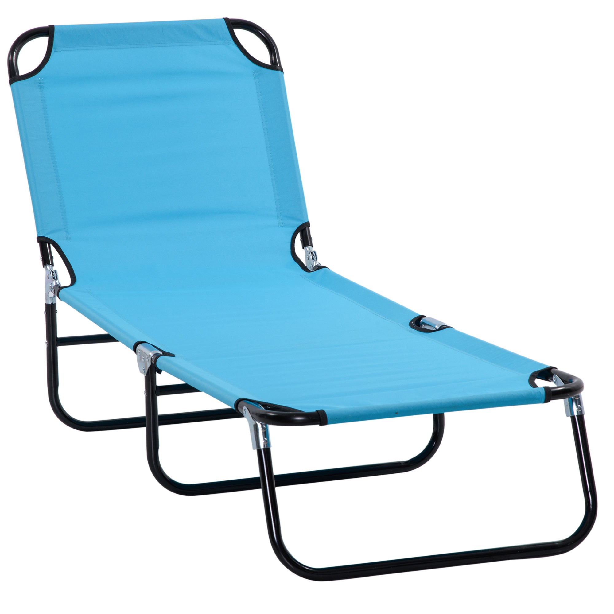 Outsunny Folding Lounge Chair, Outdoor Sun Tanning Chair with 5 Level Reclining Back, Steel Frame and Breathable Mesh for Beach, Yard, Patio, Sky Blue