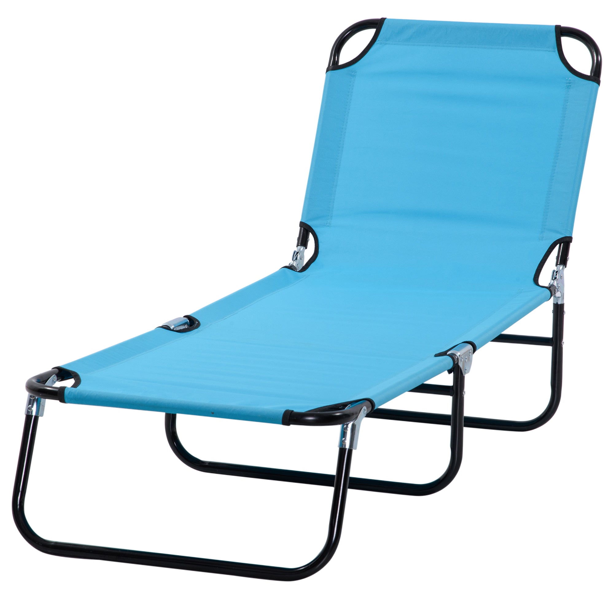 Outsunny Folding Lounge Chair, Outdoor Sun Tanning Chair with 5 Level Reclining Back, Steel Frame and Breathable Mesh for Beach, Yard, Patio, Sky Blue