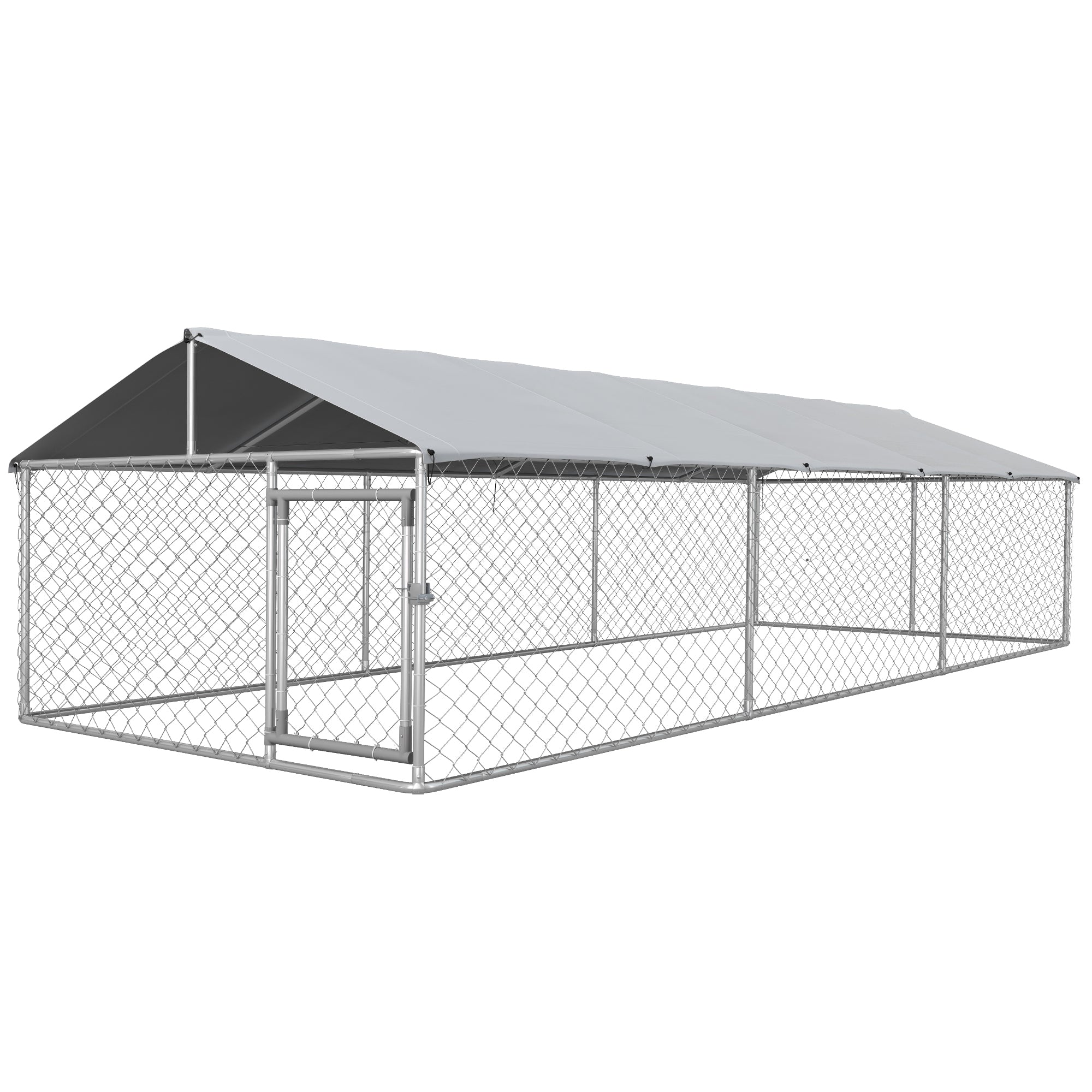 PawHut Large Dog Kennel Outside, Heavy Duty Dog Cage with Waterproof Cover, Outdoor Fence Dog Run with Galvanized Chain Link, Secure Lock, 19.7' x 7.5' x 4.9'