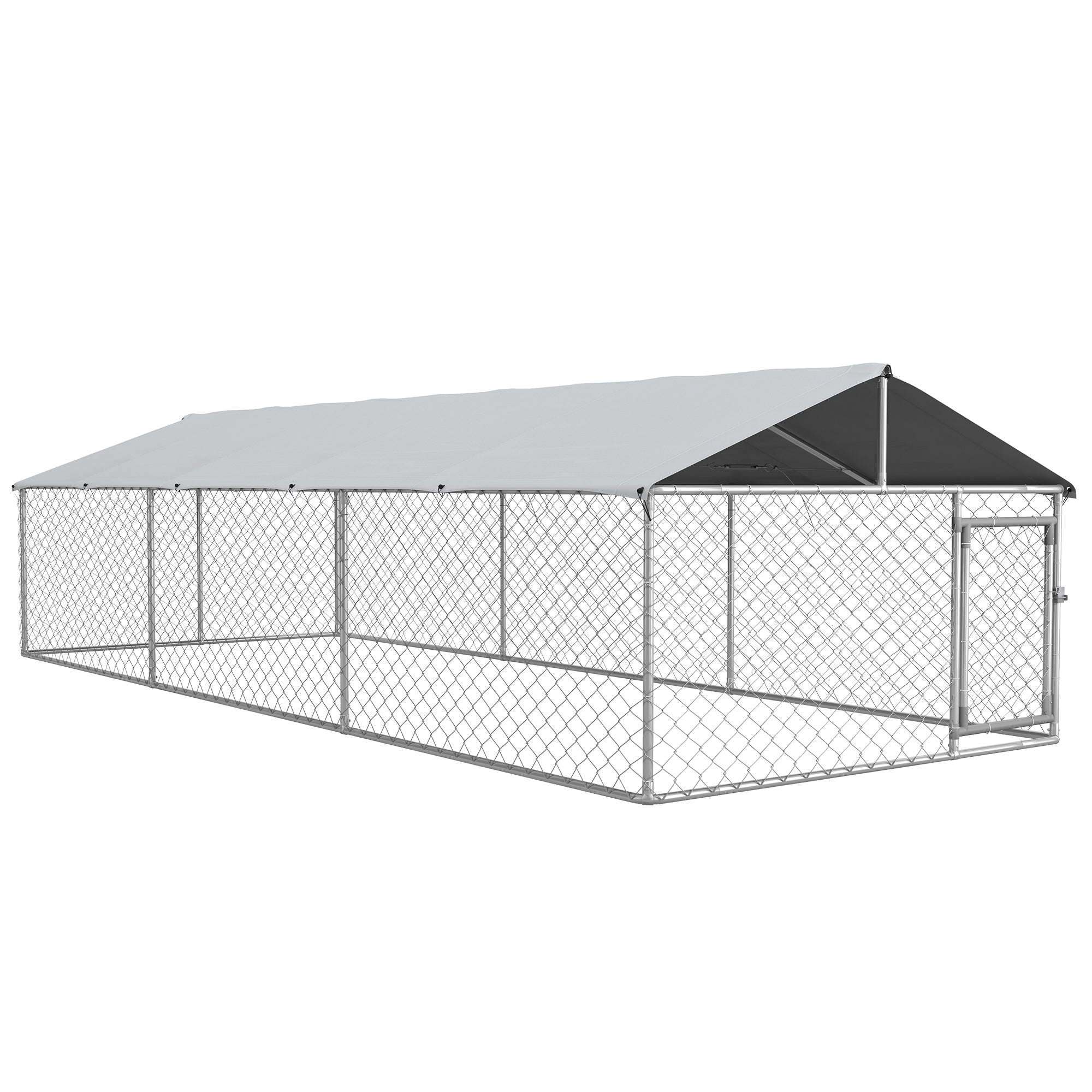 PawHut Large Dog Kennel Outside, Heavy Duty Dog Cage with Waterproof Cover, Outdoor Fence Dog Run with Galvanized Chain Link, Secure Lock, 19.7' x 7.5' x 4.9'