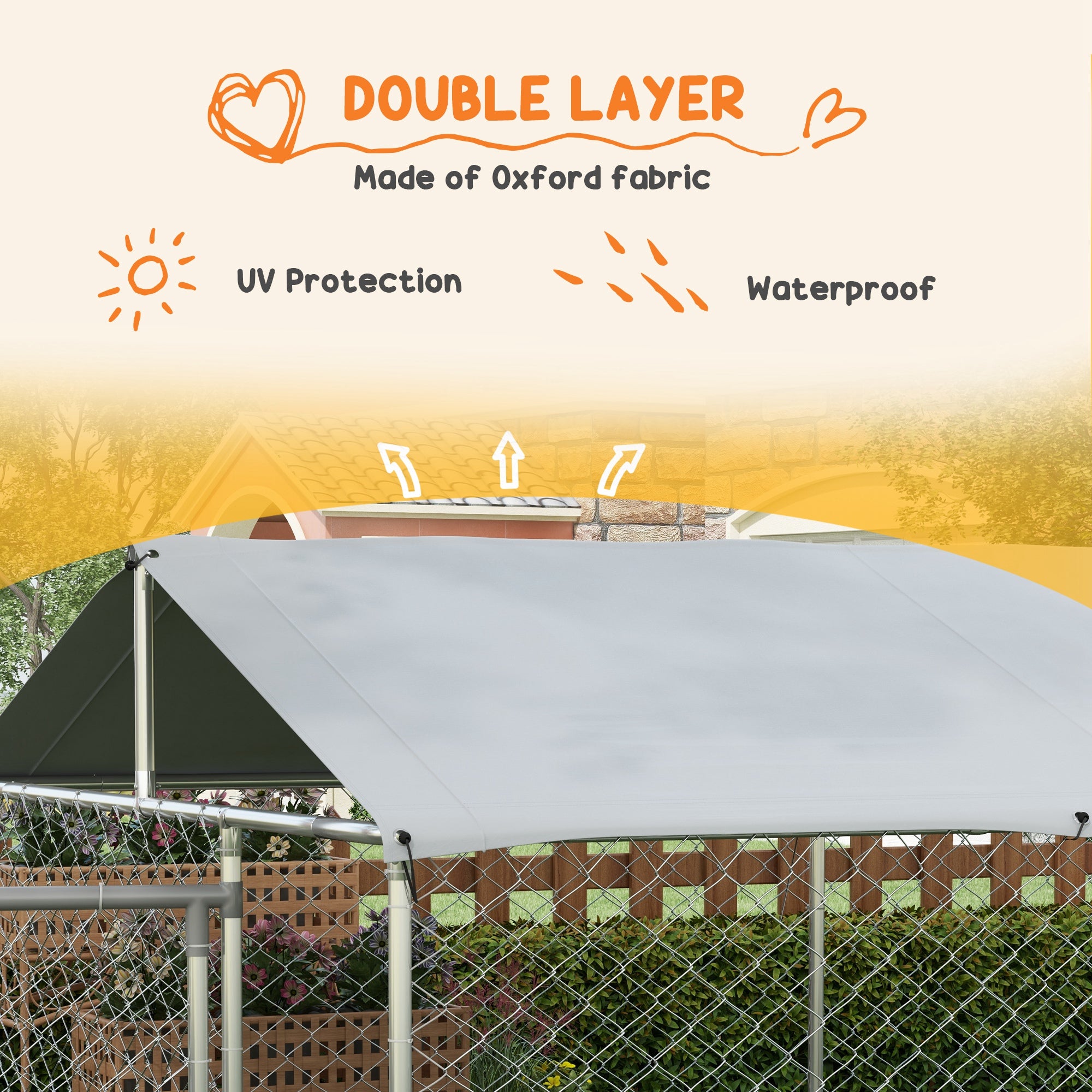 PawHut Large Dog Kennel Outside, Heavy Duty Dog Cage with Waterproof Cover, Outdoor Fence Dog Run with Galvanized Chain Link, Secure Lock, 19.7' x 7.5' x 4.9'