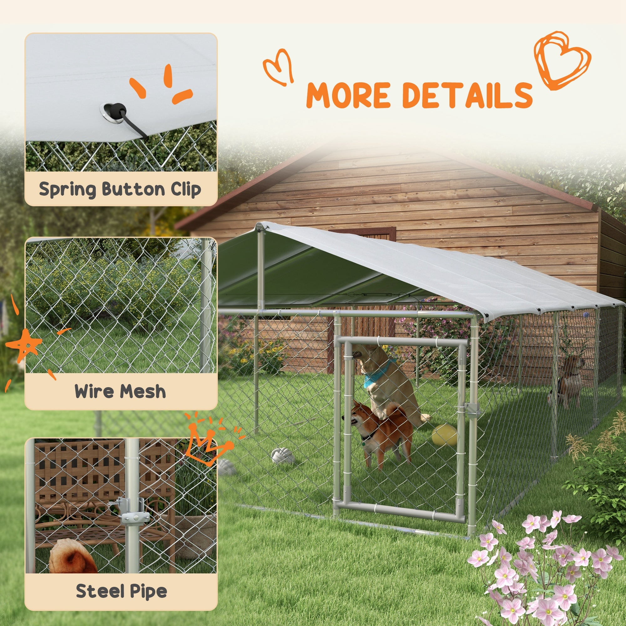 PawHut Outdoor Dog Kennel Dog Run with Waterproof, UV Resistant Cover for Medium and Large Sized Dogs, 19.7' x 7.5' x 4.9', Silver