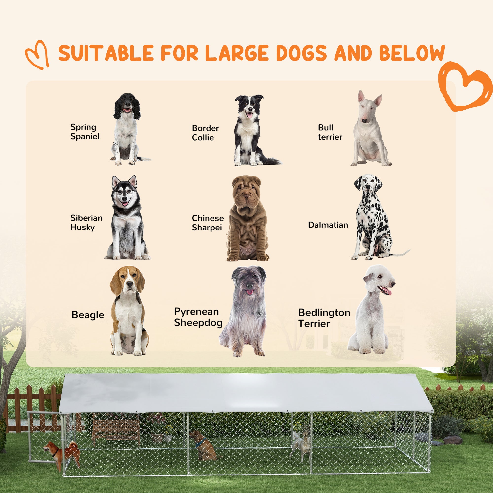PawHut Large Dog Kennel Outside, Heavy Duty Dog Cage with Waterproof Cover, Outdoor Fence Dog Run with Galvanized Chain Link, Secure Lock, 19.7' x 7.5' x 4.9'