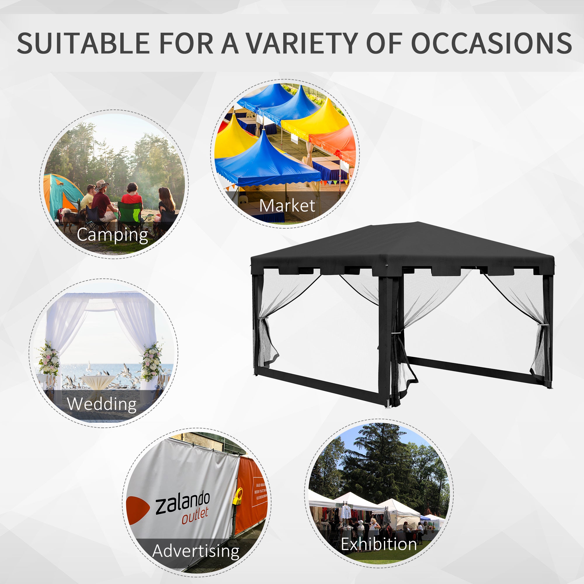 Outsunny 10x13ft Outdoor Gazebo Canopy, Garden Party Tent Patio Sun Shade Shelter Wedding Tent with Mesh Sidewalls and 2 Doors, Dark Grey
