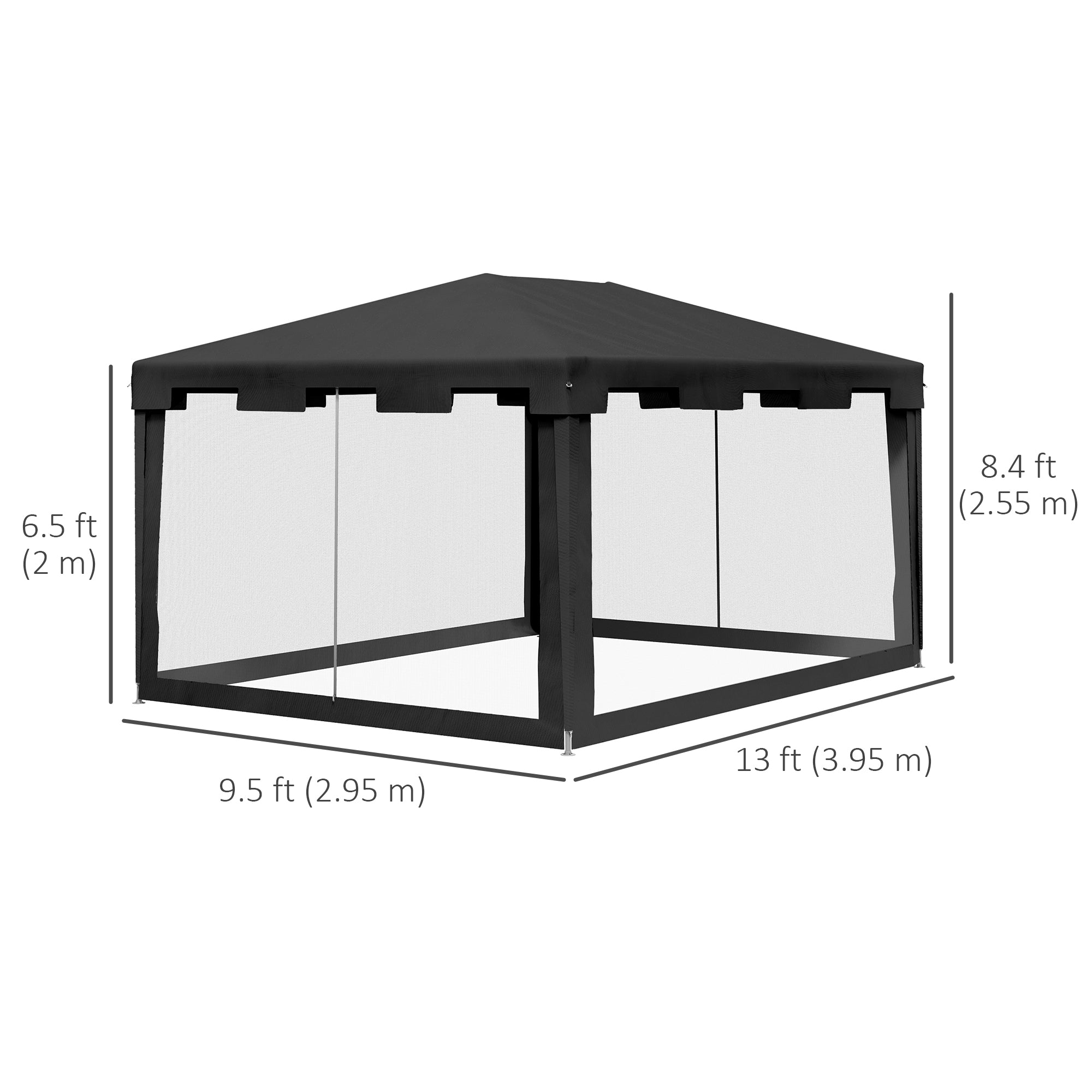 Outsunny 10x13ft Outdoor Gazebo Canopy, Garden Party Tent Patio Sun Shade Shelter Wedding Tent with Mesh Sidewalls and 2 Doors, Dark Grey