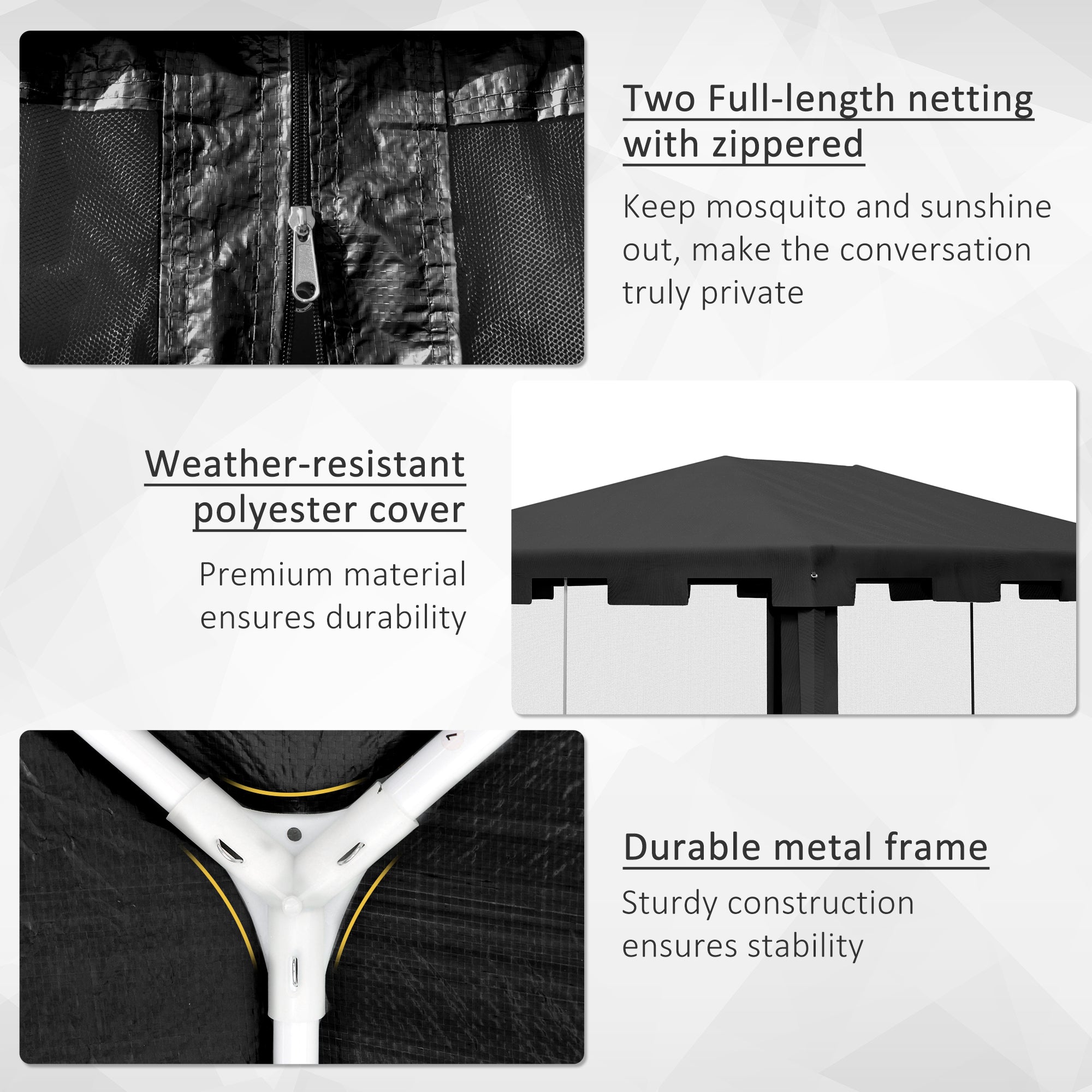 Outsunny 10x13ft Outdoor Gazebo Canopy, Garden Party Tent Patio Sun Shade Shelter Wedding Tent with Mesh Sidewalls and 2 Doors, Dark Grey