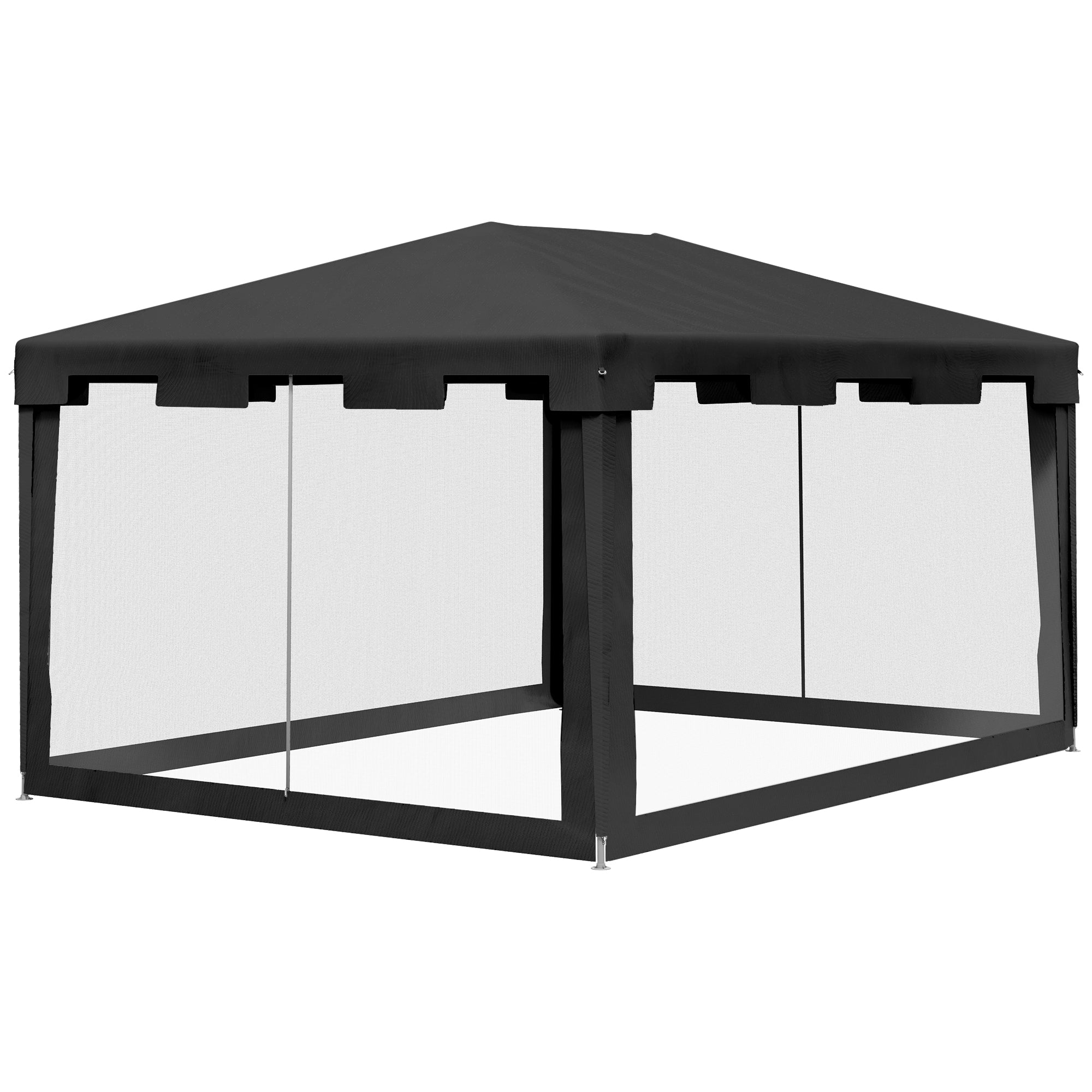 Outsunny 10x13ft Outdoor Gazebo Canopy, Garden Party Tent Patio Sun Shade Shelter Wedding Tent with Mesh Sidewalls and 2 Doors, Dark Grey
