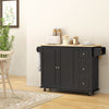 HOMCOM Kitchen Island with Drop Leaf, Rolling Kitchen Cart on Wheels with 3 Drawers, Cabinet, Natural Wood Top, Spice Rack and Towel Rack, Black