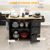 HOMCOM Kitchen Island with Drop Leaf, Rolling Kitchen Cart on Wheels with 3 Drawers, Cabinet, Natural Wood Top, Spice Rack and Towel Rack, Black