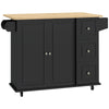 HOMCOM Kitchen Island with Drop Leaf, Rolling Kitchen Cart on Wheels with 3 Drawers, Cabinet, Natural Wood Top, Spice Rack and Towel Rack, Black