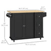 HOMCOM Kitchen Island with Drop Leaf, Rolling Kitchen Cart on Wheels with 3 Drawers, Cabinet, Natural Wood Top, Spice Rack and Towel Rack, Black
