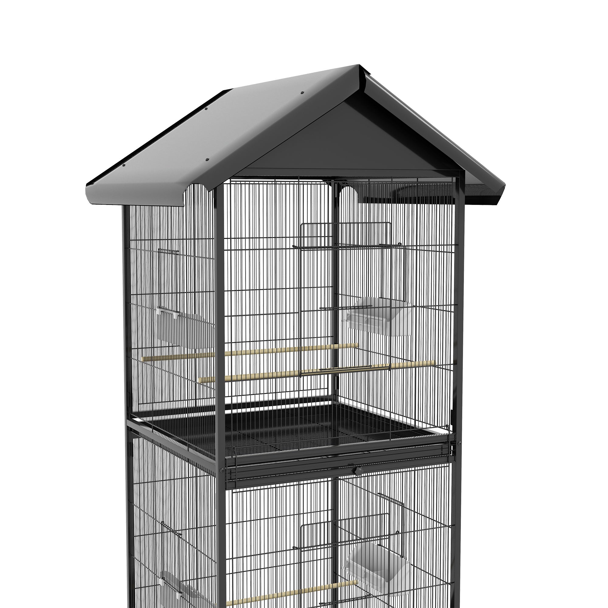 PawHut Wrought Metal Bird Cage Feeder with Rolling Stand Perches Food Containers Doors Wheels 67" H, Black