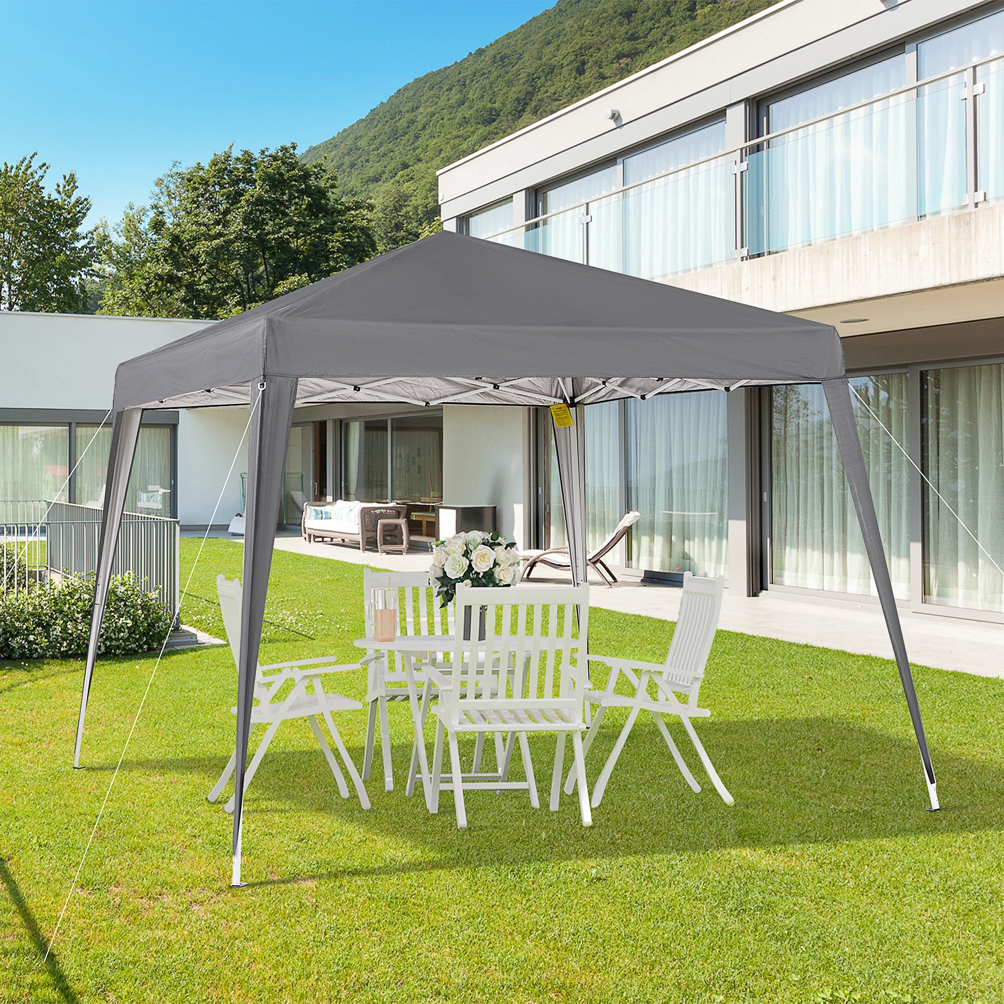 Outsunny 8' x 8' Pop Up Canopy with Inclined Legs, Outdoor Folding Tent, Portable Garden Party Gazebo with Carrying Bag for Camping, Party, Picnic, Grey