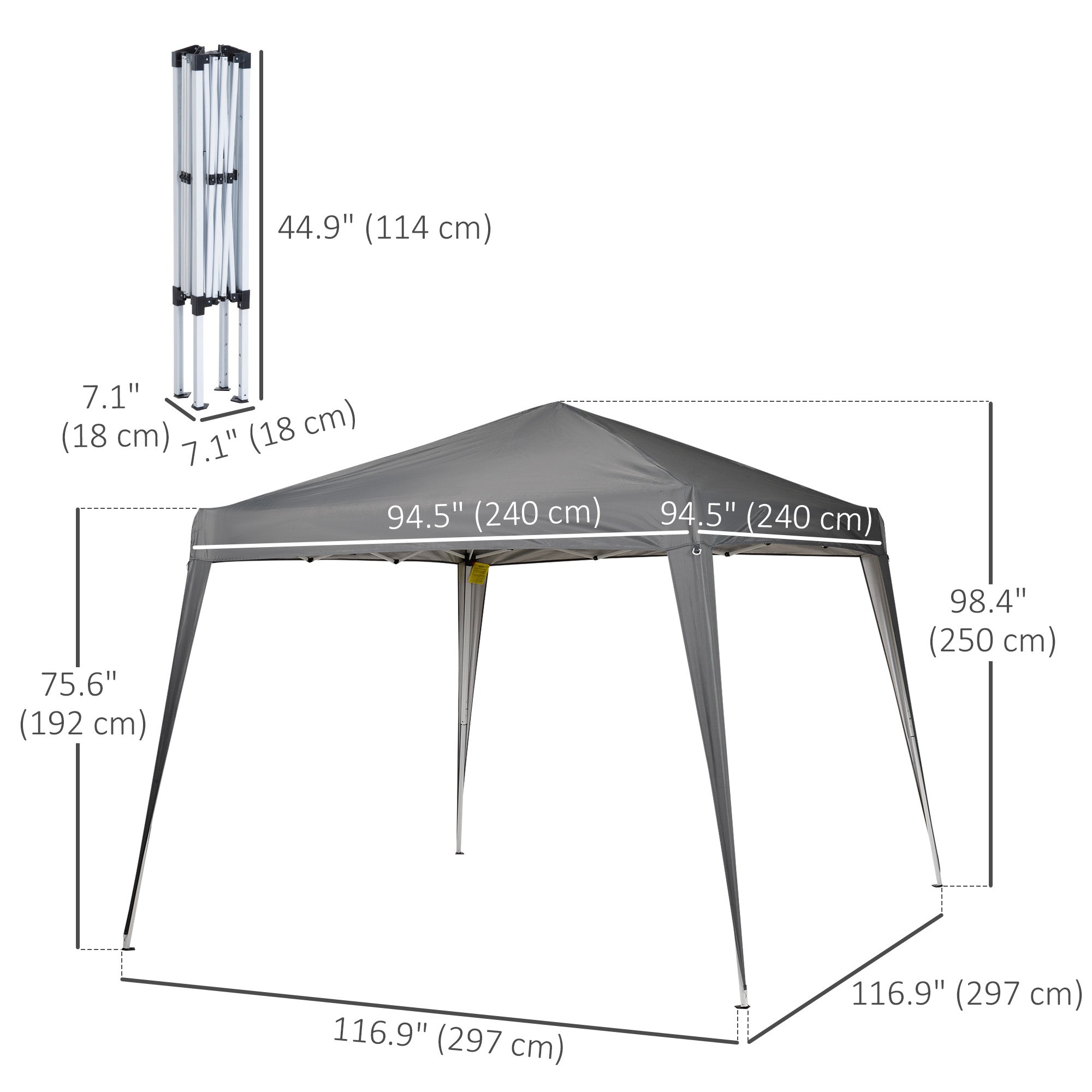 Outsunny 8' x 8' Pop Up Canopy with Inclined Legs, Outdoor Folding Tent, Portable Garden Party Gazebo with Carrying Bag for Camping, Party, Picnic, Grey