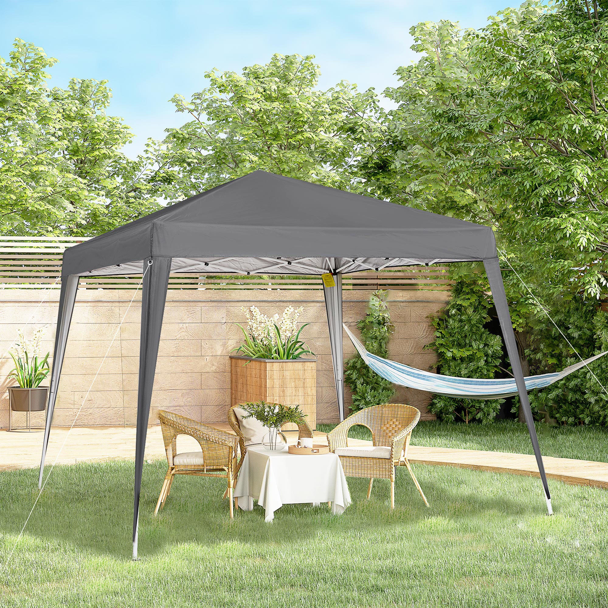 Outsunny 8' x 8' Pop Up Canopy with Inclined Legs, Outdoor Folding Tent, Portable Garden Party Gazebo with Carrying Bag for Camping, Party, Picnic, Grey