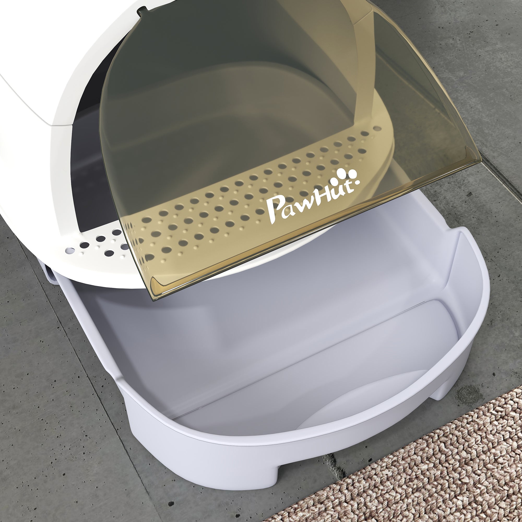PawHut Cat Litter Box with Lid, Drawer Style Enclosed Kitty Litter Box with Front Door Flap, Scoop, Handle, Easy Clean, Cat Litter Tray for Small and Medium Cats, Grey