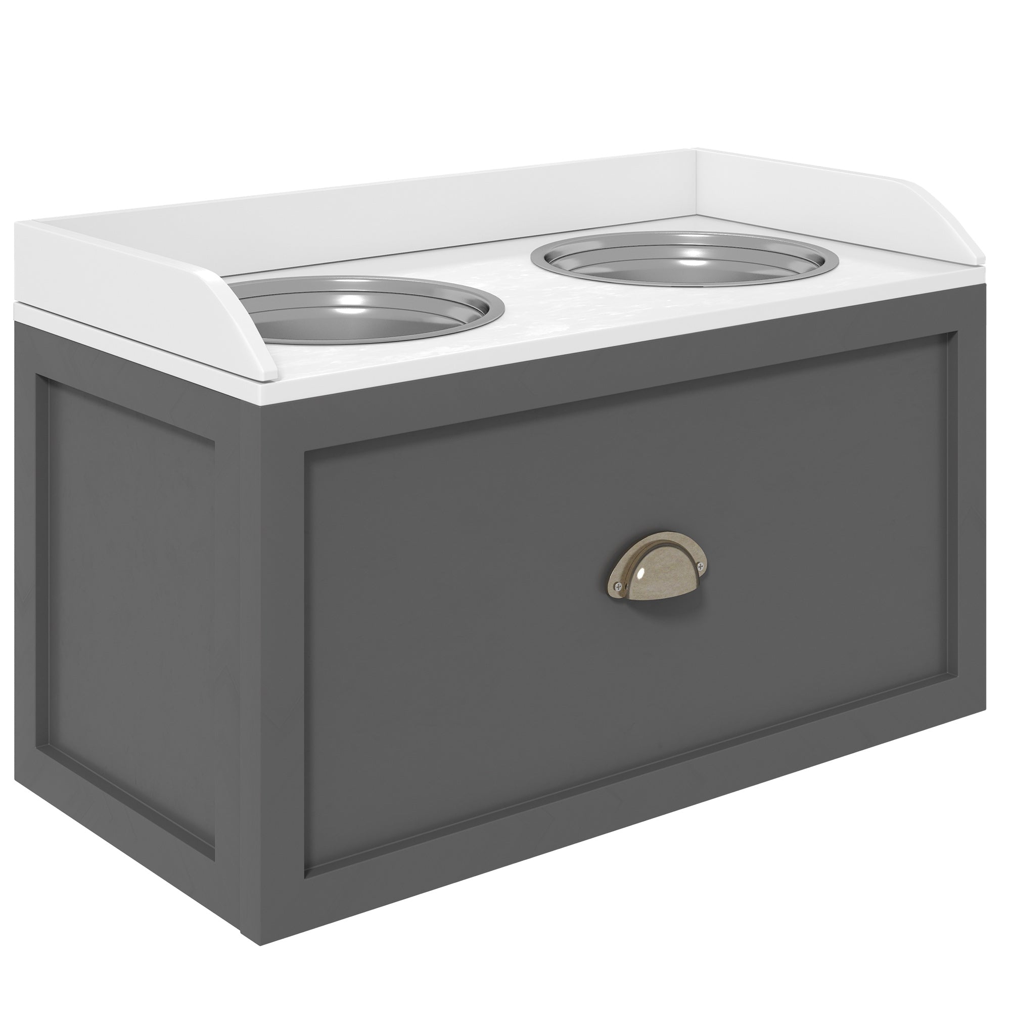 PawHut Stainless Steel Raised Dog Bowls, Double Dog Food and Water Bowl w/ 21L Storage Drawer, for Large Dogs - Grey
