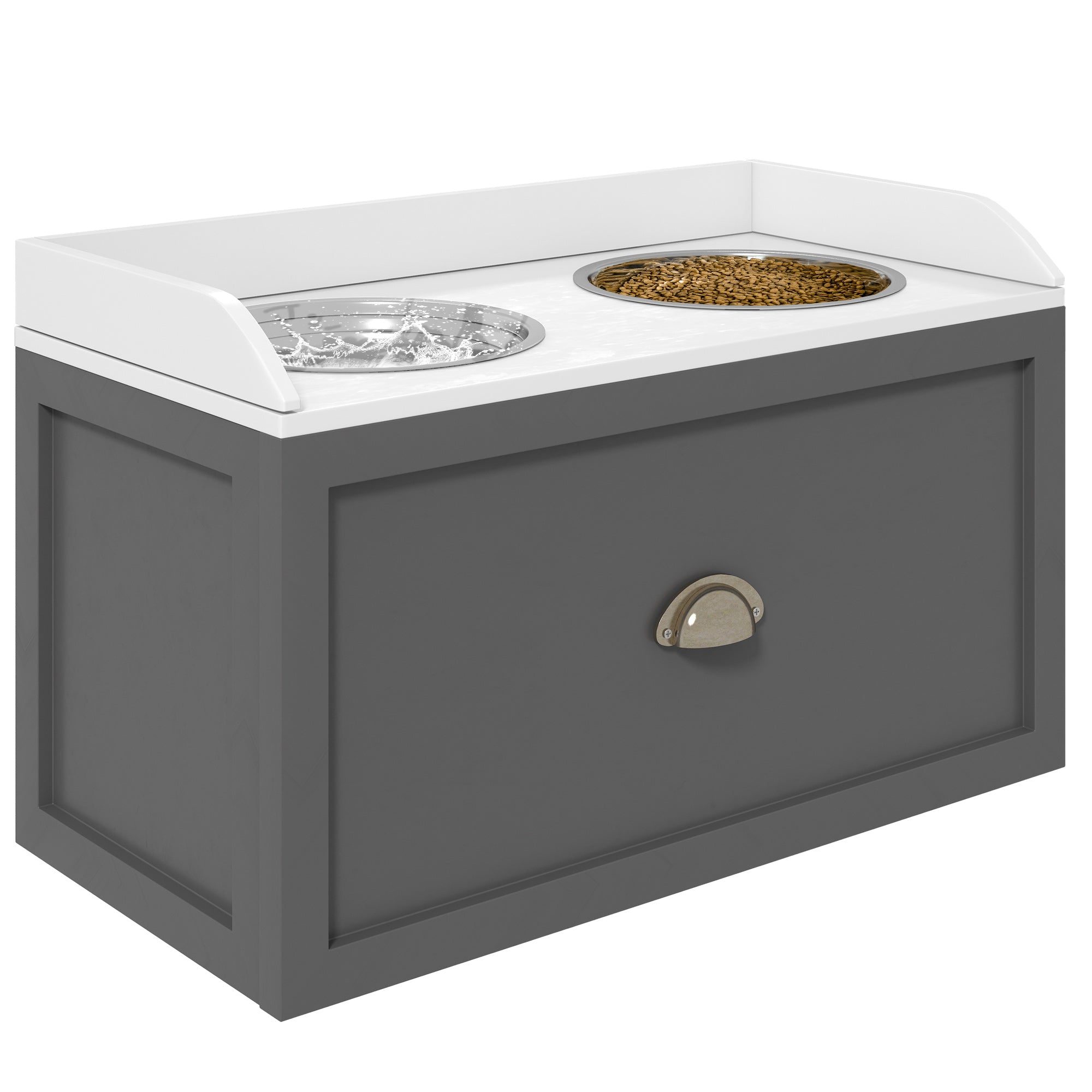 PawHut Stainless Steel Raised Dog Bowls, Double Dog Food and Water Bowl w/ 21L Storage Drawer, for Large Dogs - Grey