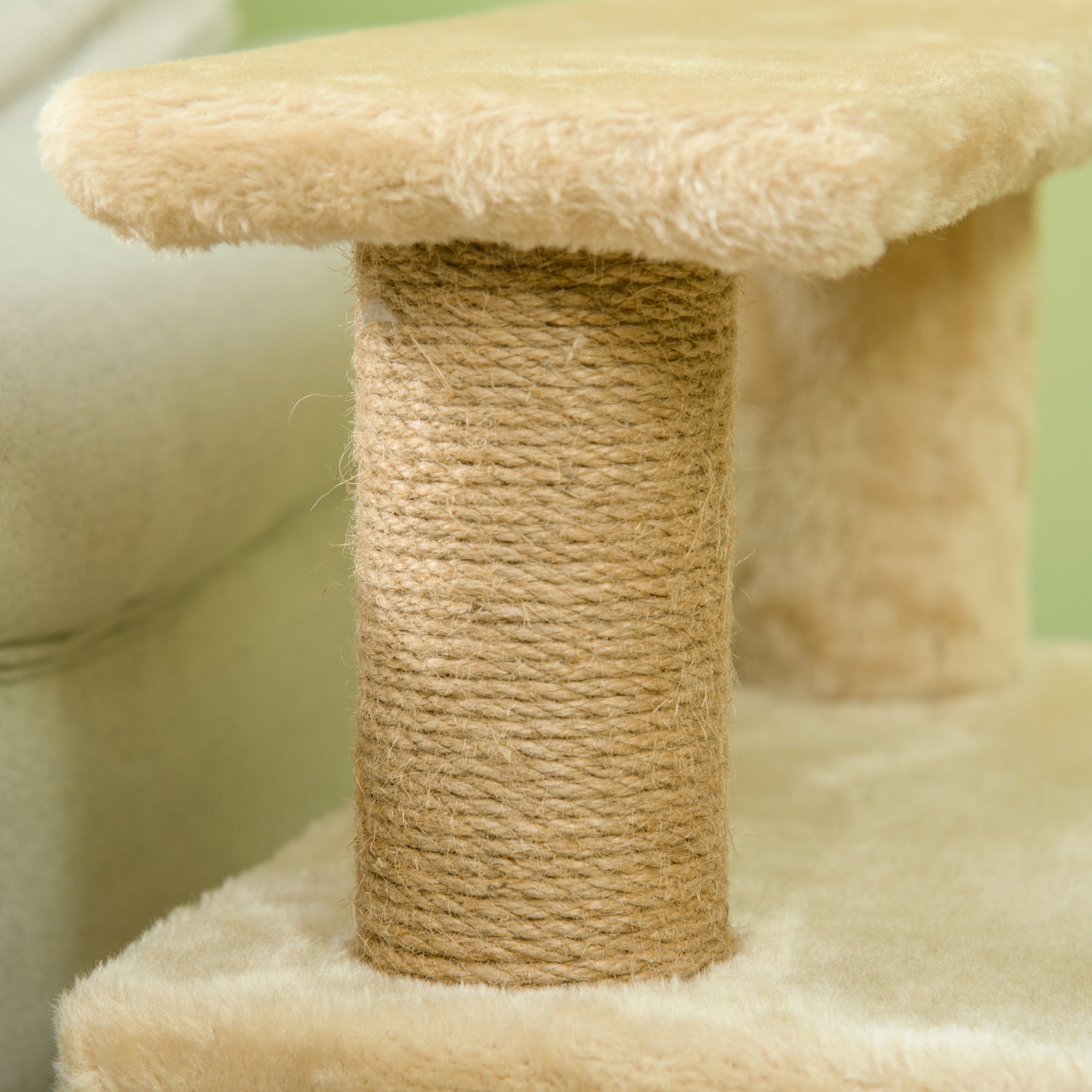 PawHut Dog Steps for Bed, 4 Step Pet Stairs with Cat House, Detachable Cover, Jute Scratching Post, Cat Climb ladder for Sofa w/ Hanging Balls - Beige