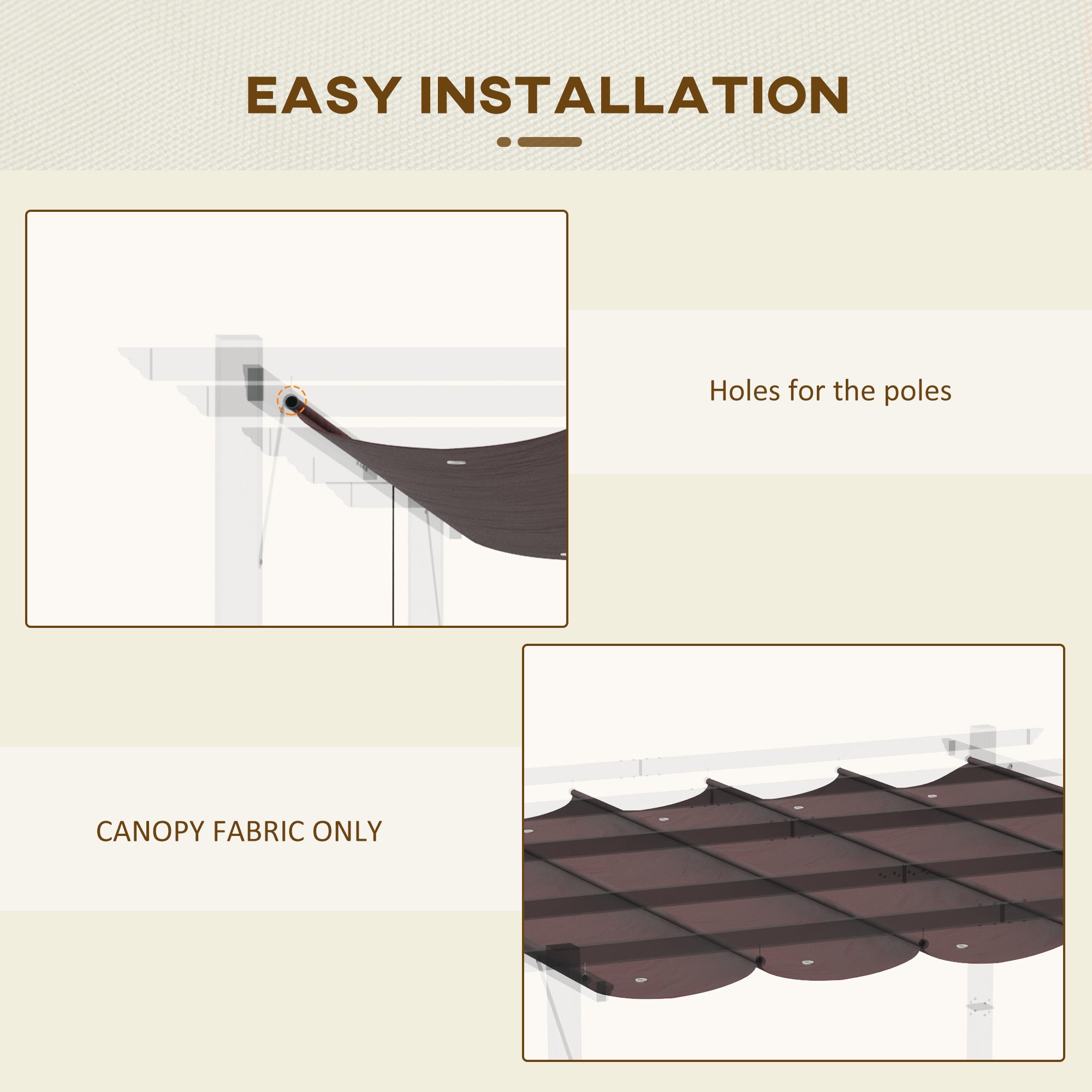 Outsunny Retractable Replacement Pergola Canopy for 10' x 10' Pergola, Pergola Cover Replacement, Coffee