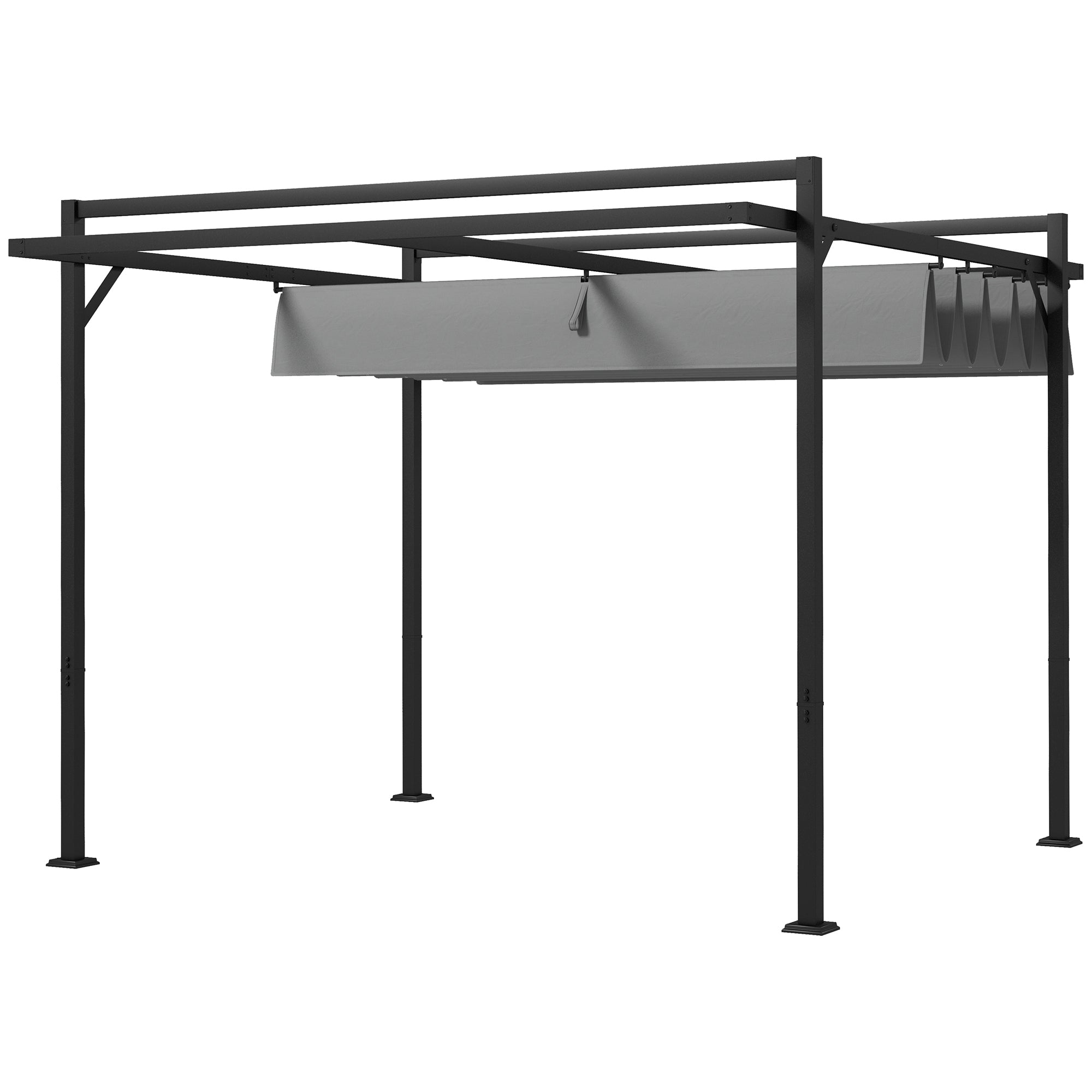 Outsunny 10' x 10' Retractable Pergola Canopy, Garden Gazebo Outdoor Shade Shelter for Grill, Patio, Deck, Dark Grey