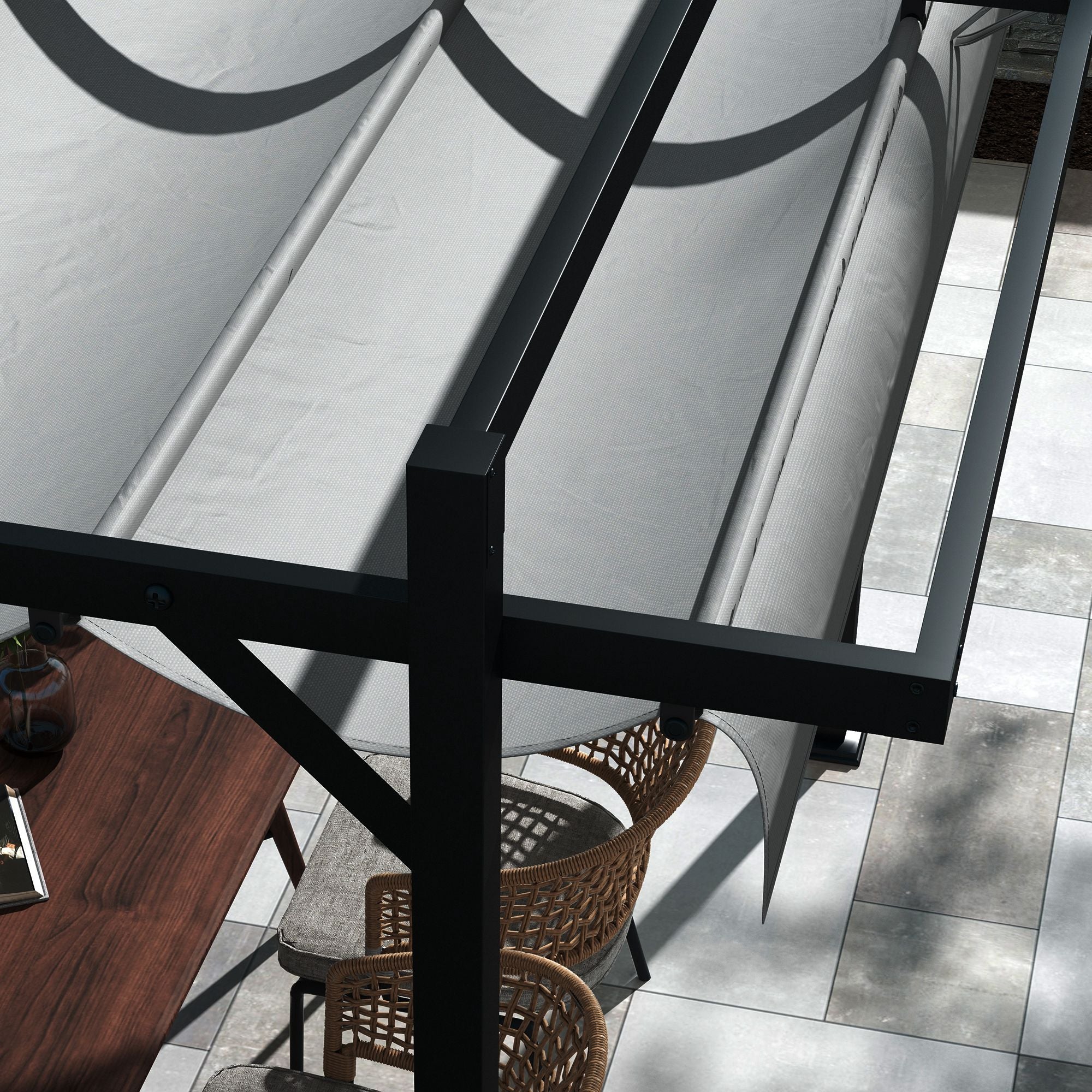 Outsunny 10' x 10' Retractable Pergola Canopy, Garden Gazebo Outdoor Shade Shelter for Grill, Patio, Deck, Dark Grey