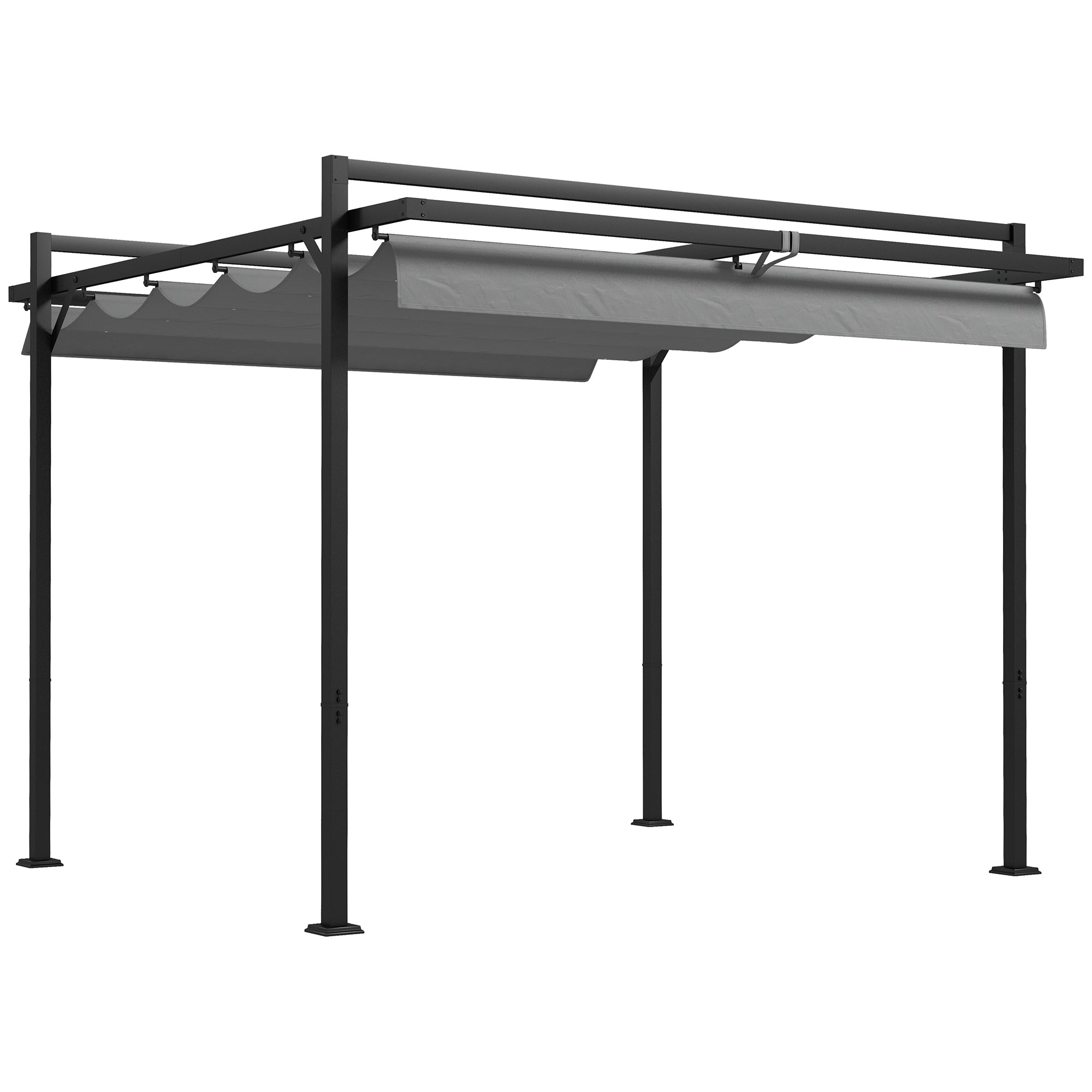 Outsunny 10' x 10' Retractable Pergola Canopy, Garden Gazebo Outdoor Shade Shelter for Grill, Patio, Deck, Dark Grey
