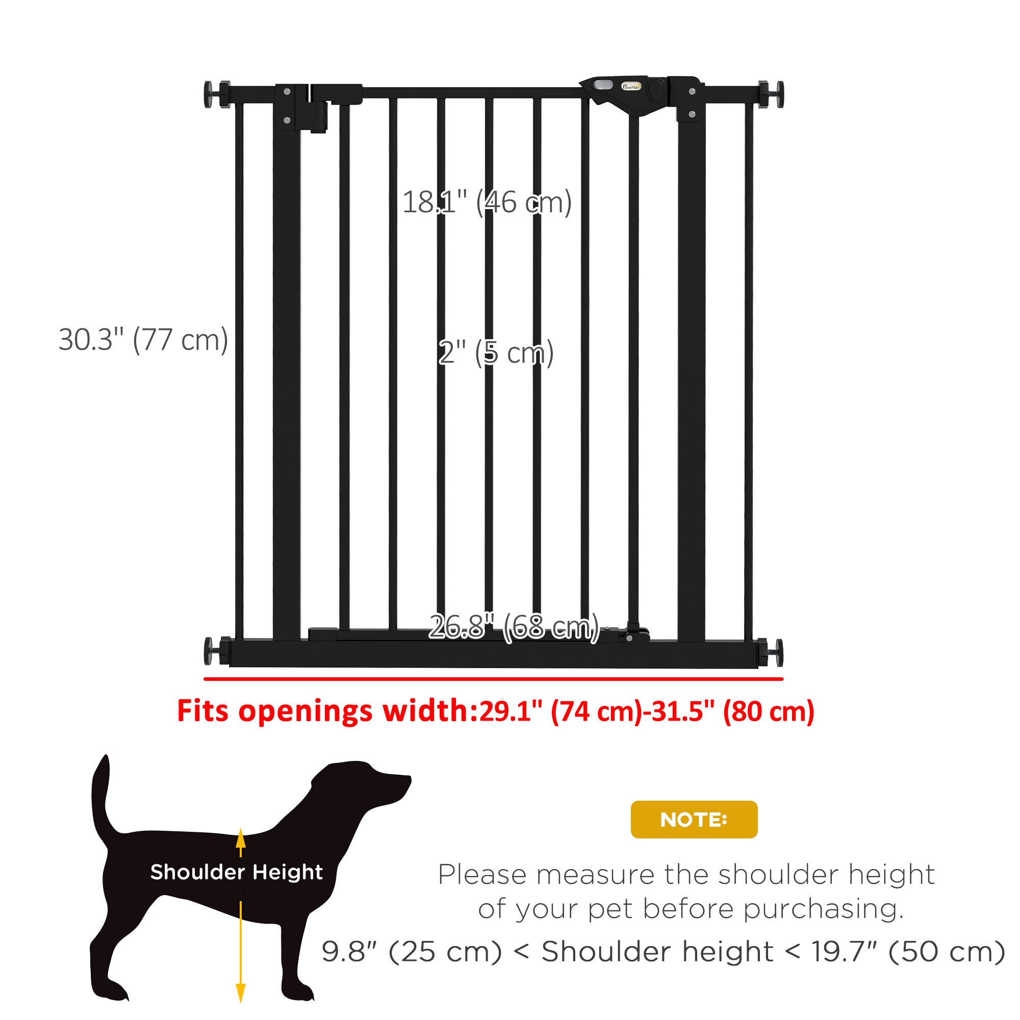 PawHut 30 Inch Tall Pet Gate with Door Dog Gate and Barrier Indoor for Stairs, Pressure-Mounted Safety Gate, Black